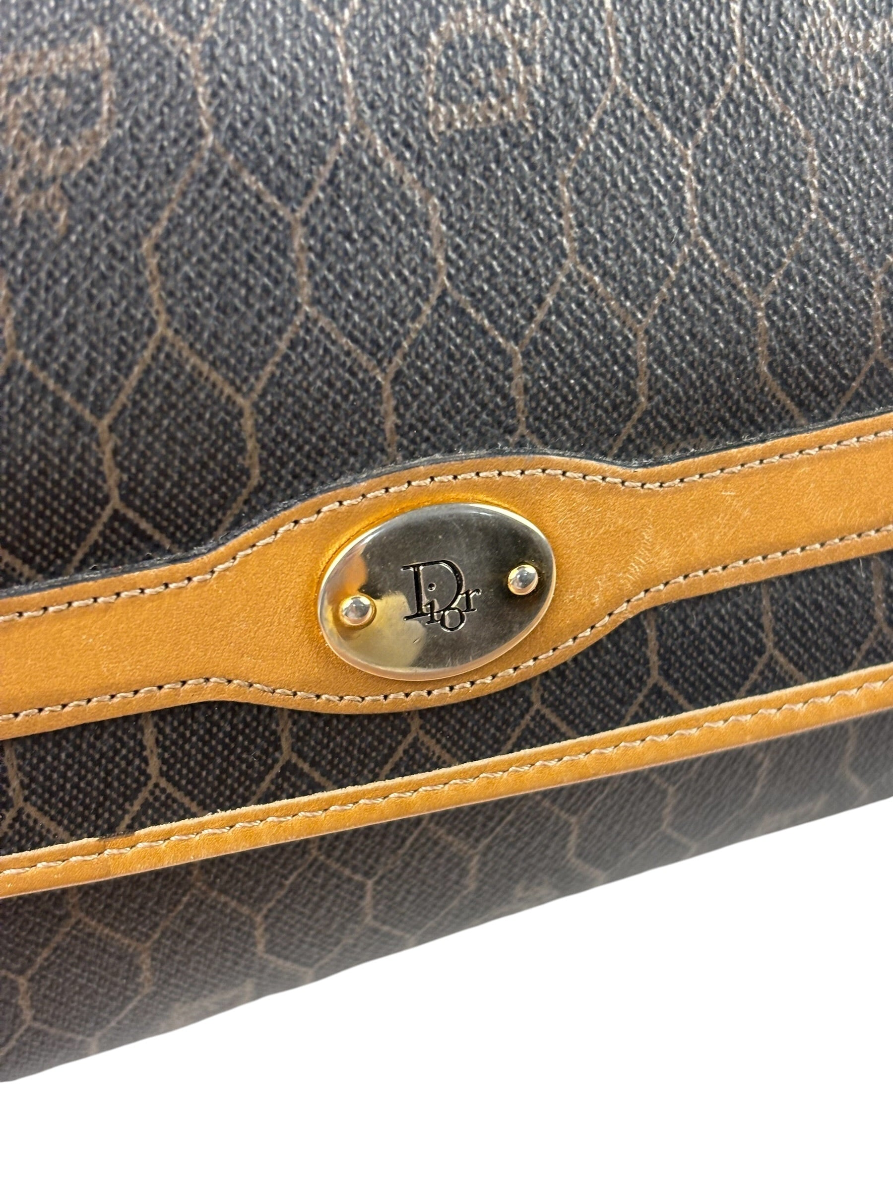 Christian Dior Vintage Brown Leather Honeycomb Shoulder Bag