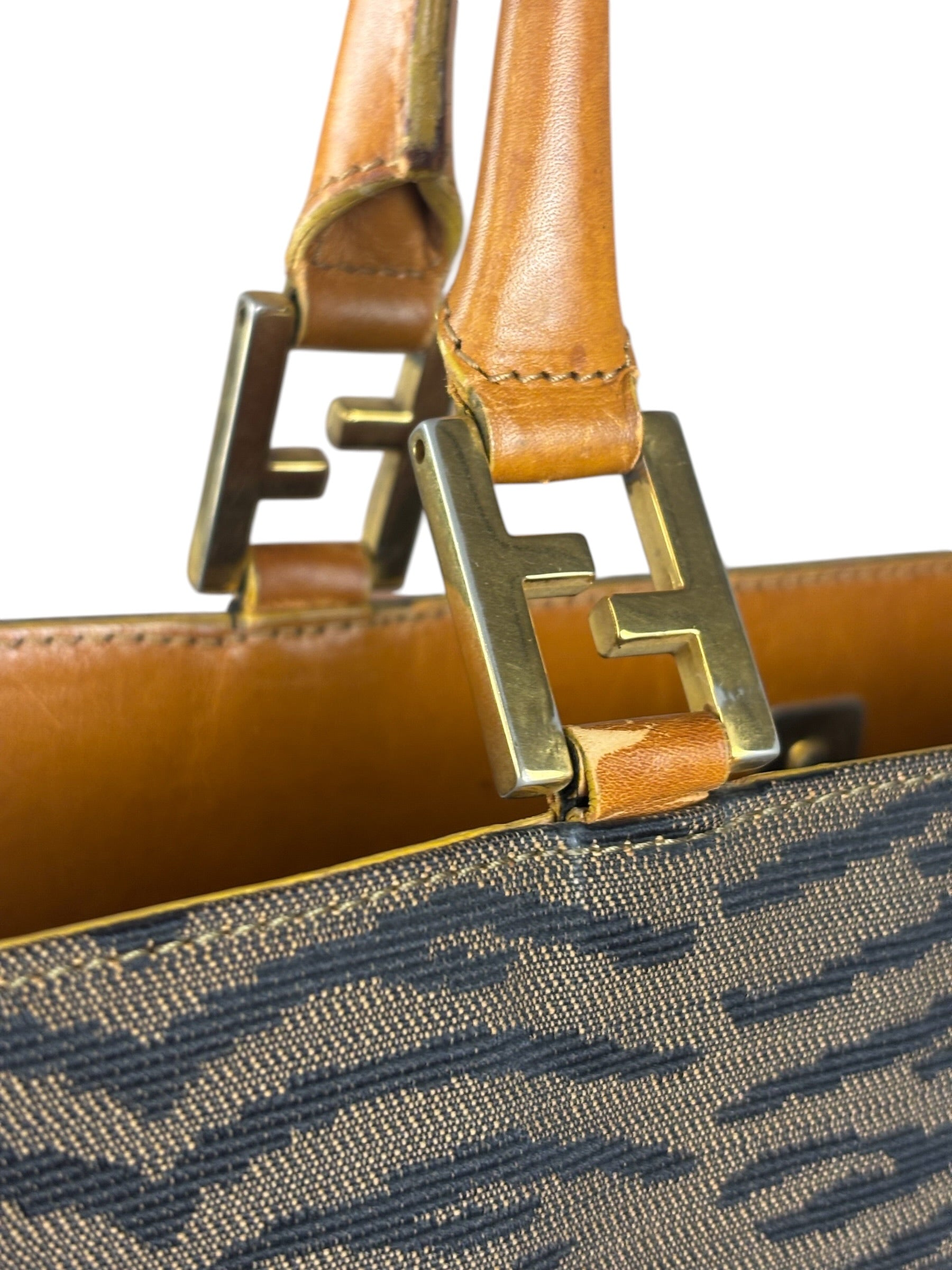 Fendi Vintage Brown Tiger Print Canvas Tote Bag