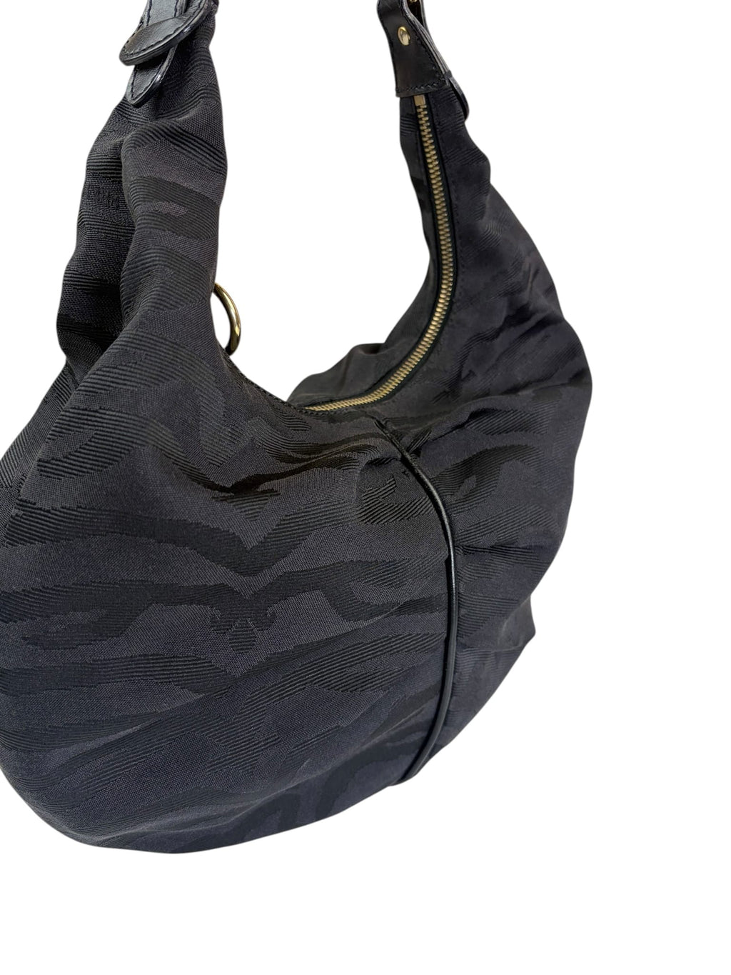 Fendi Black Leather Trim Zebra Print Oyster Hobo Bag