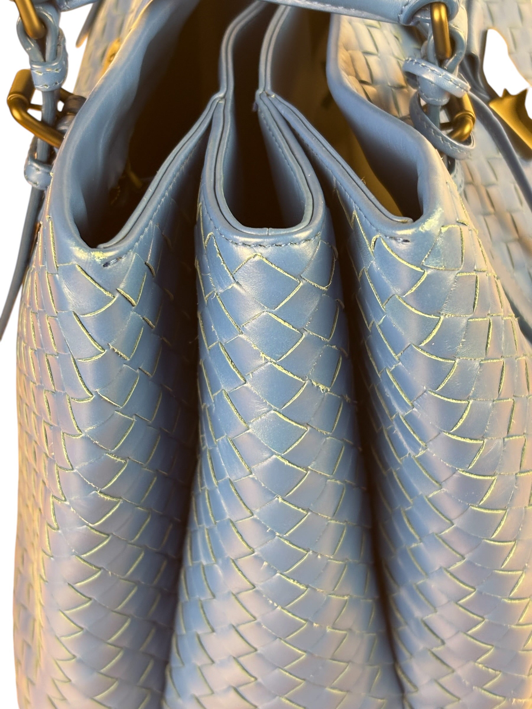 Bottega Veneta Blue Leather Small Nappa Intercciato Roma Satchel