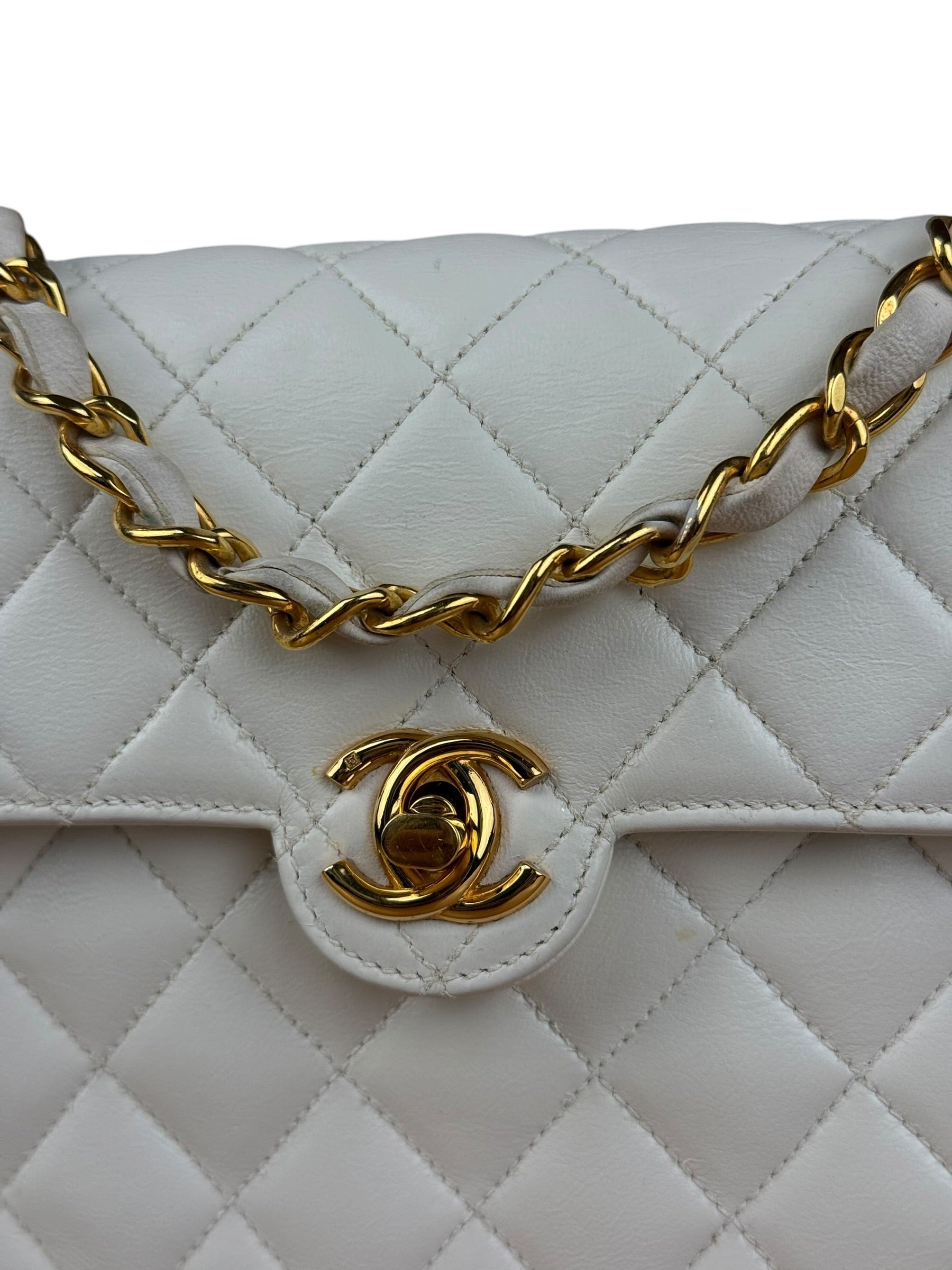 Chanel White Calfskin Square Mini Flap 1994