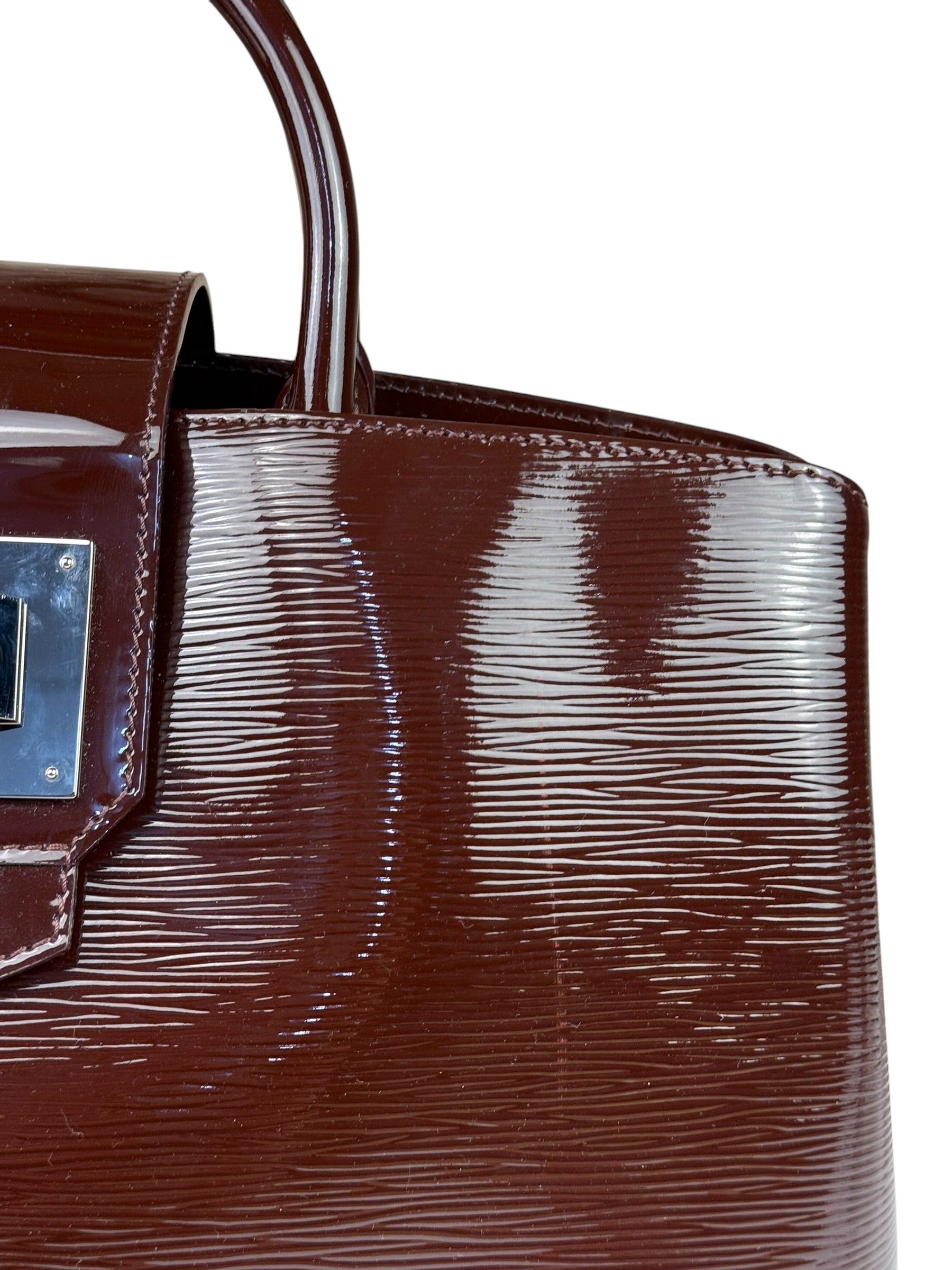 Louis Vuitton Burgundy Epi Patent Leather Electric Mirabeau Handbag MM