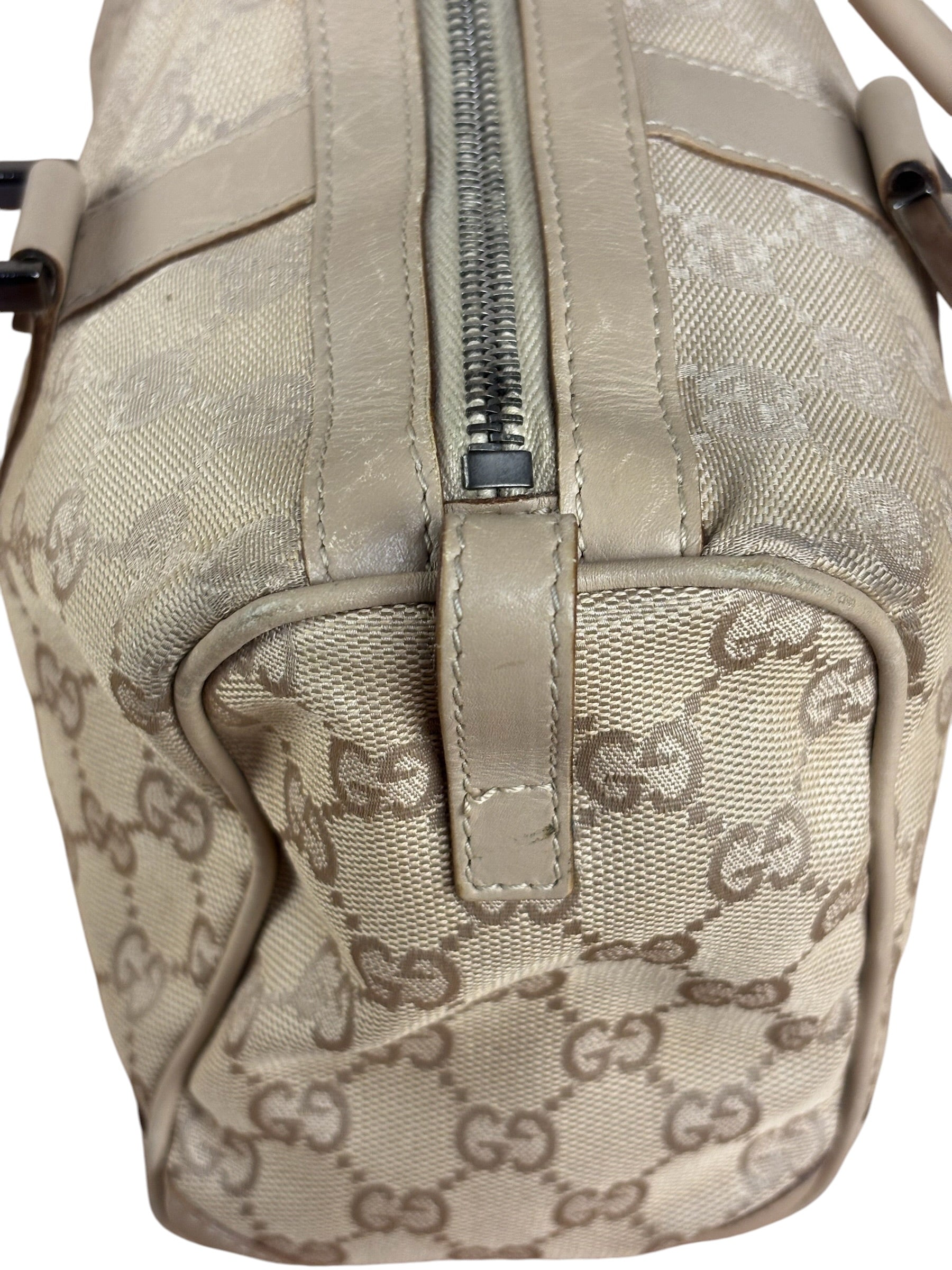 Gucci GG Beige Leather Trim Guccissima Small Boston Bag