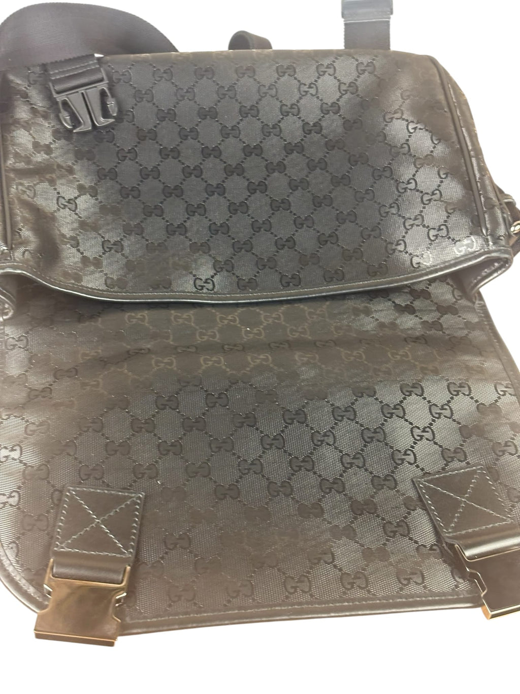 Gucci Black PVC GG Flap Messenger Bag