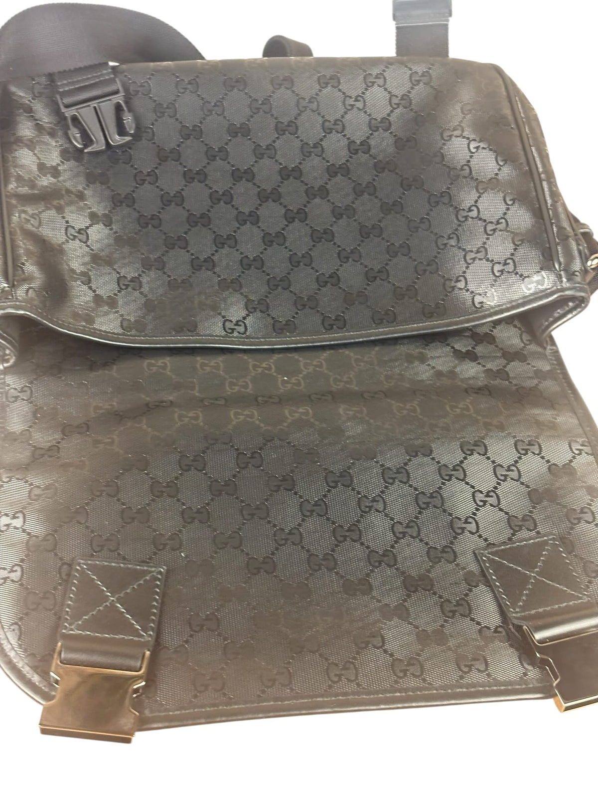 Gucci Black PVC GG Flap Messenger Bag