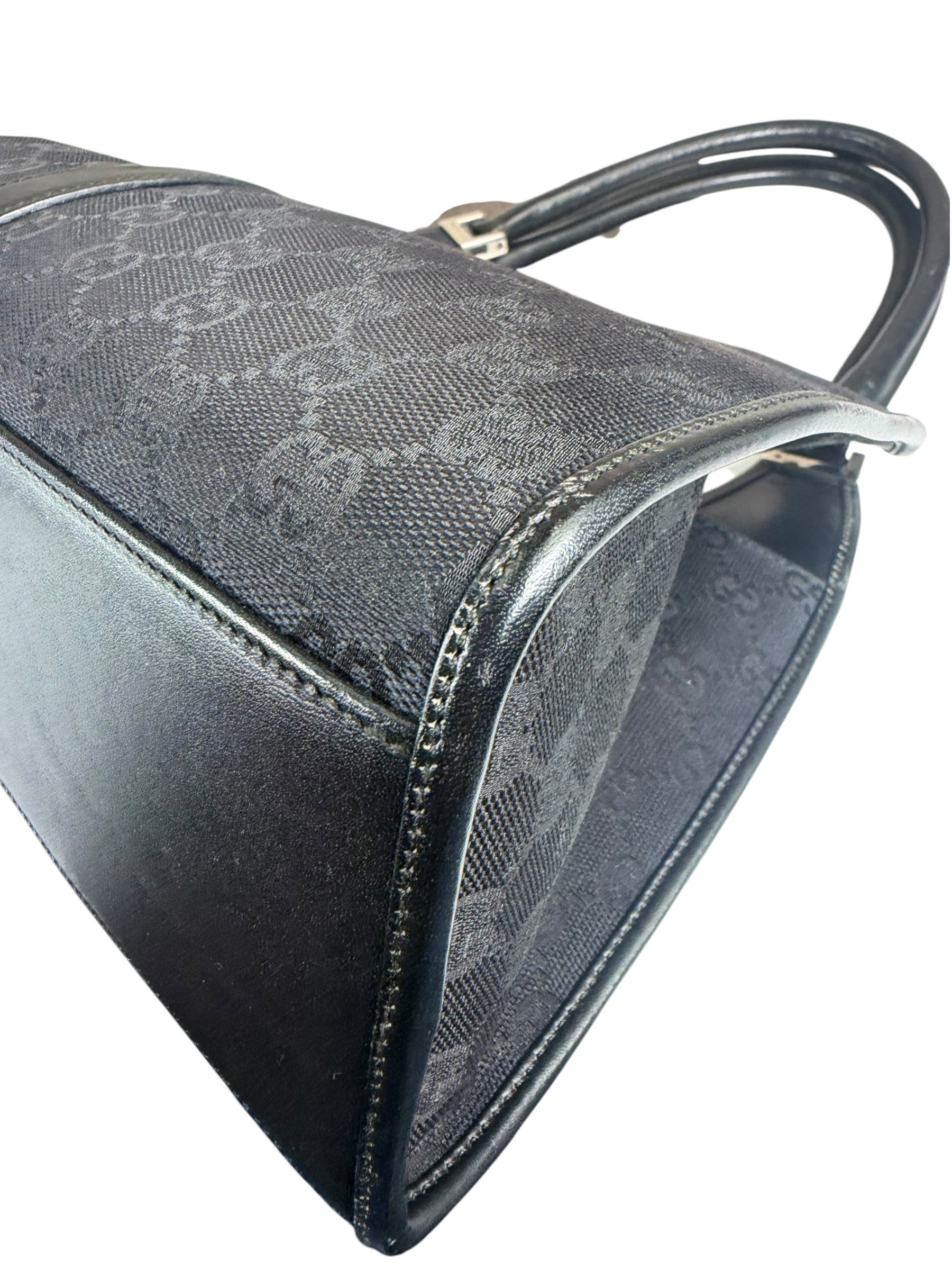 Gucci Black Leather Trim GG Bardot Jackie Medium Hobo Bag