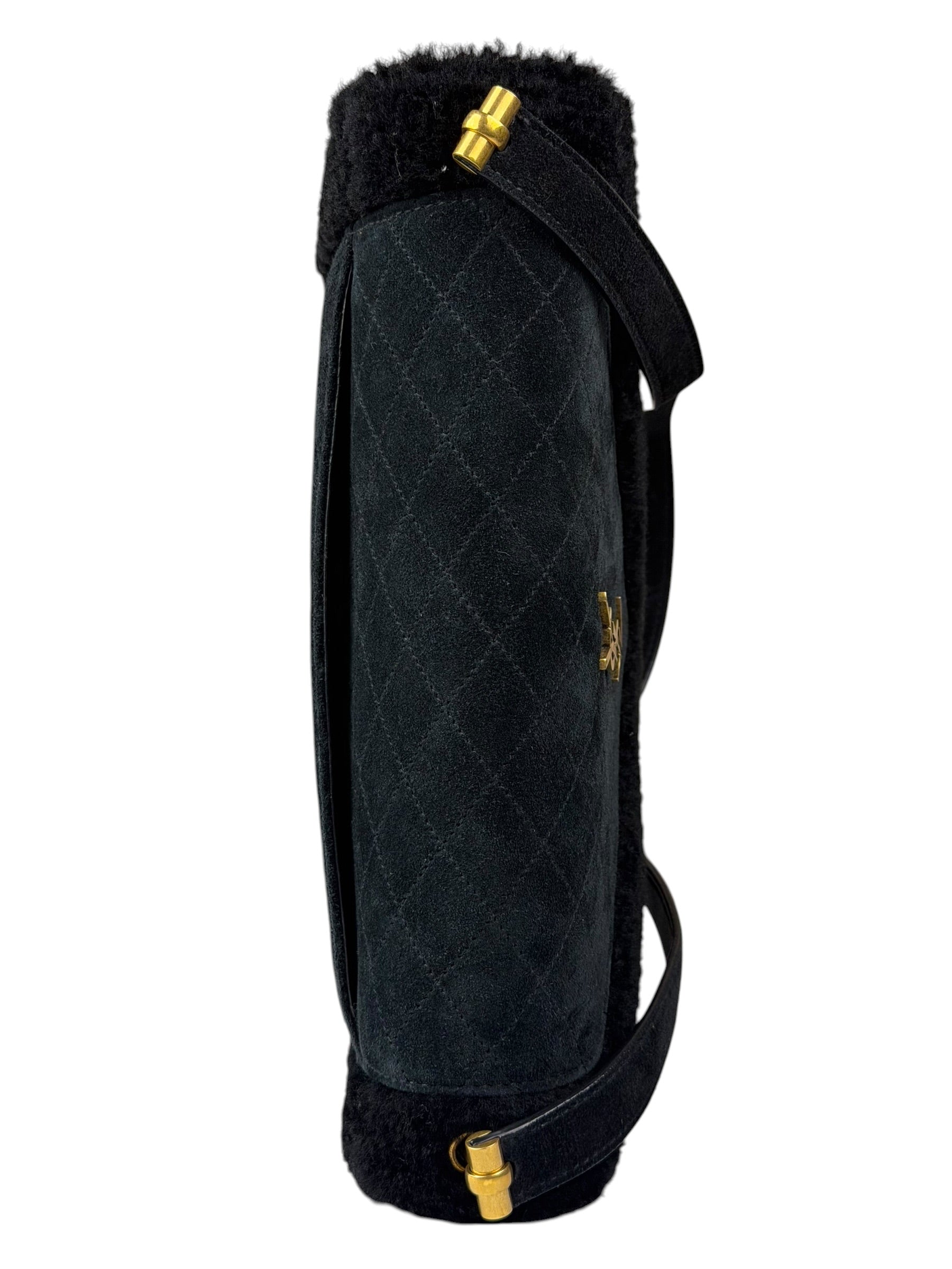 YSL Bicolor Quilted-Suede Shearling Gaby Shoulder Bag