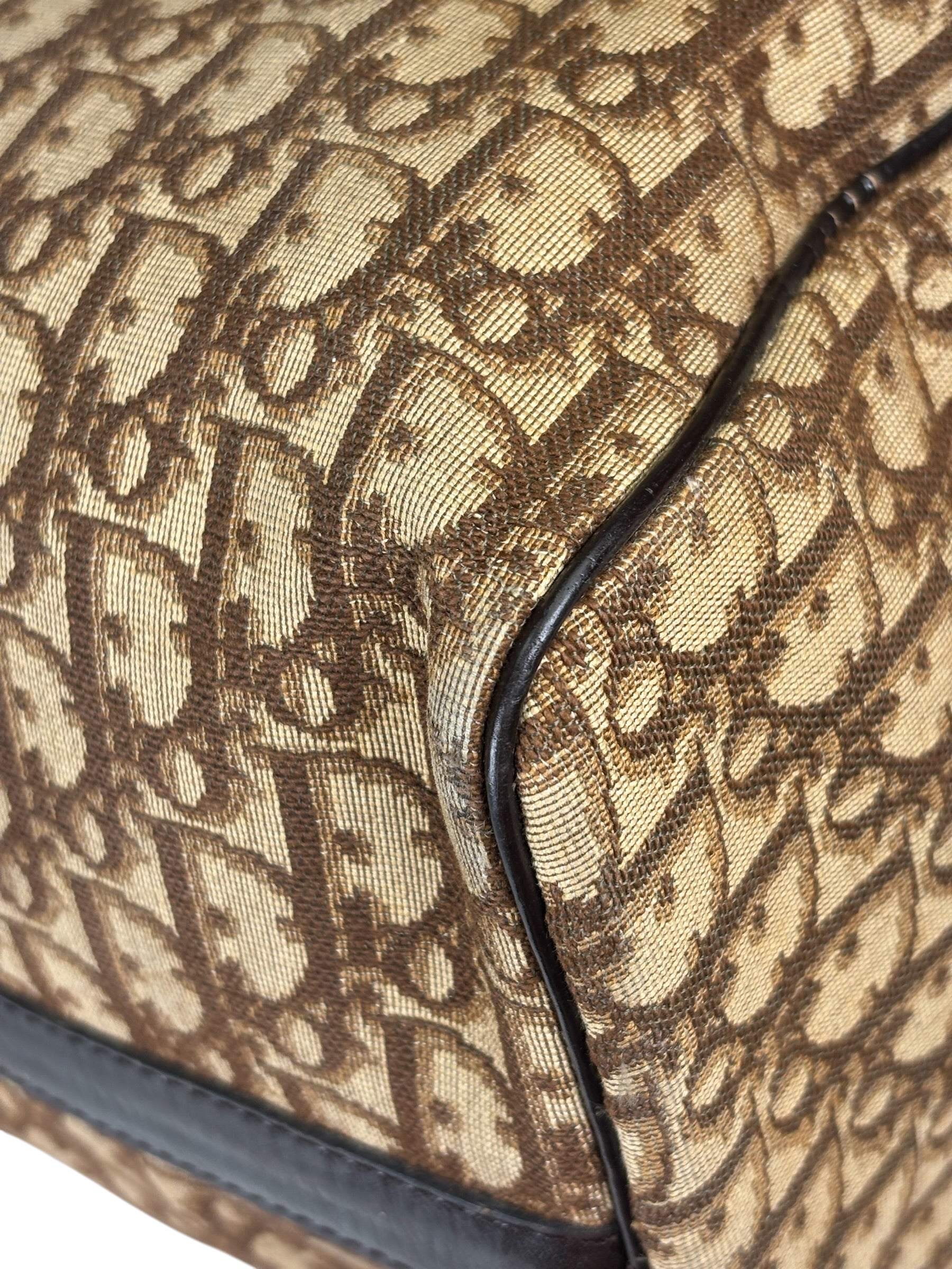 Christian Dior Brown Leather Trim Trotter Boston Handbag