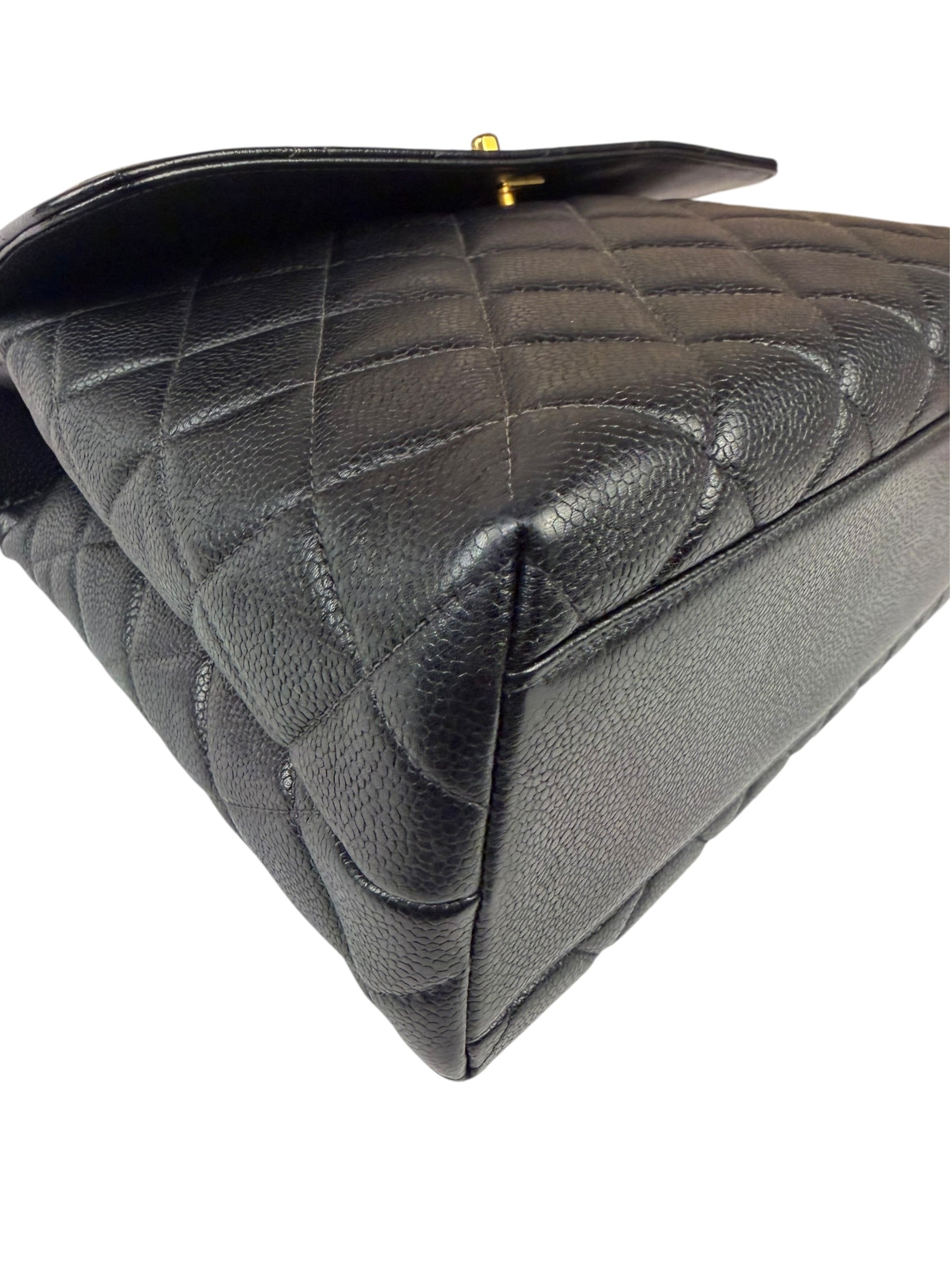 Chanel Vintage Black Caviar Quilted Leather Kelly Top Handle Bag 1996