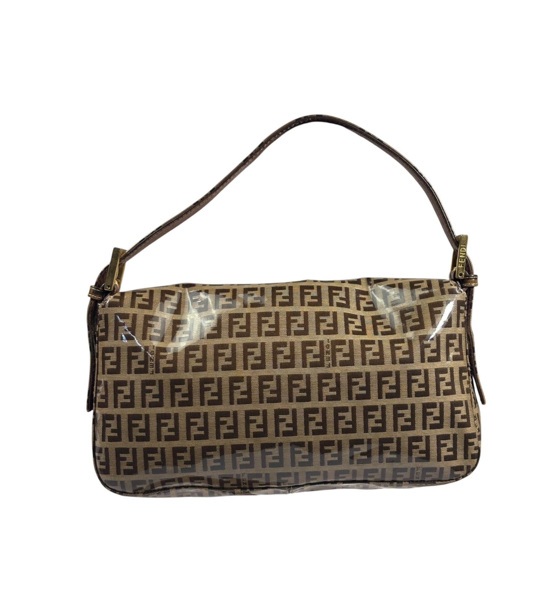 Fendi Brown Vinyl Zucca Baguette