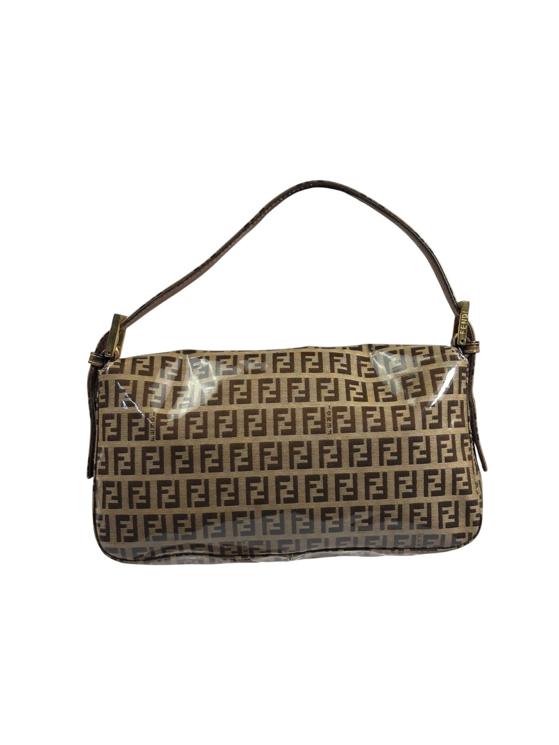 Fendi Brown Vinyl Zucca Baguette