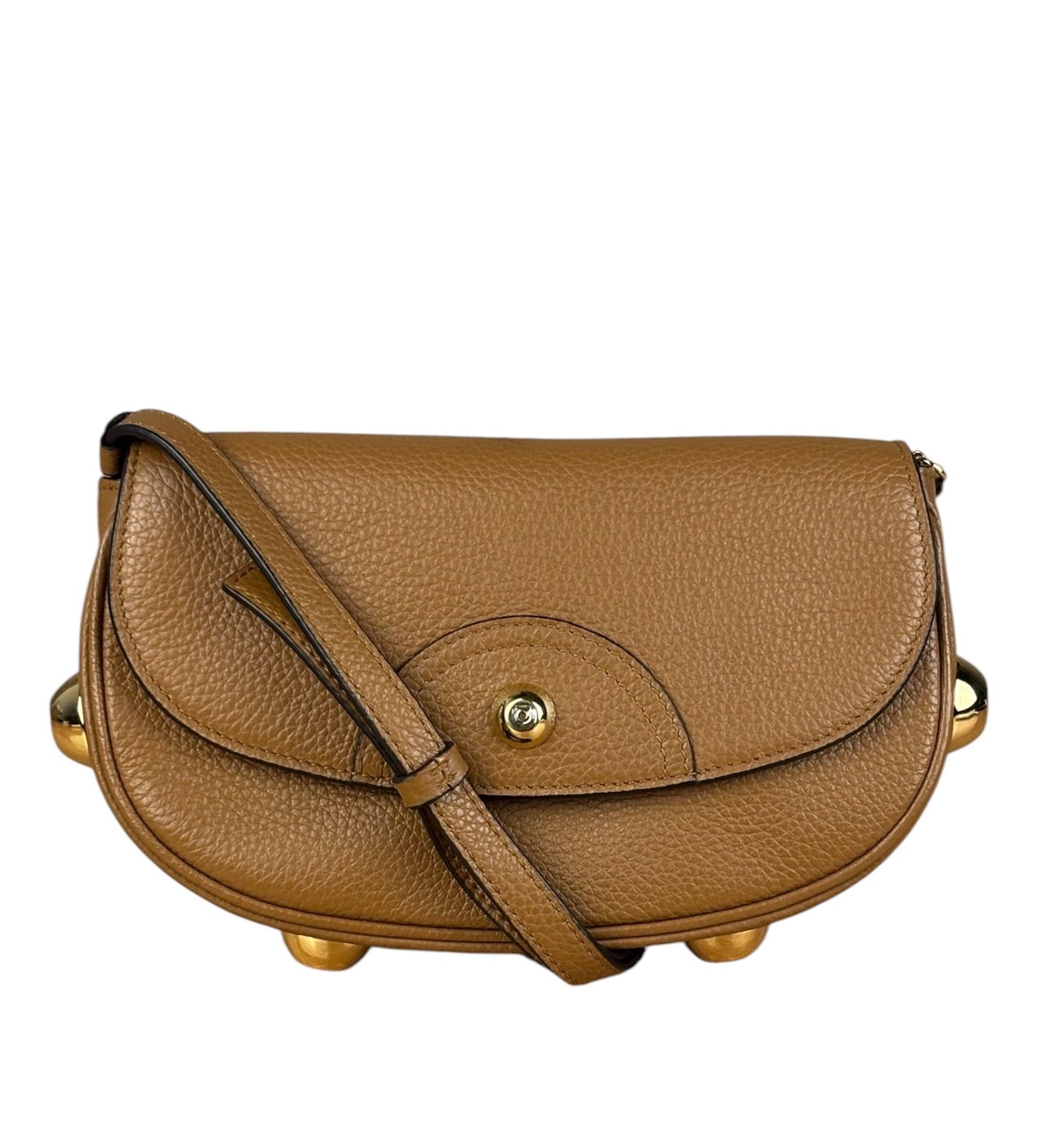Ferragamo Brown Pebbled Leather Studded Shoulder Bag