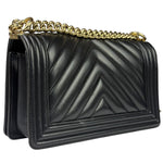 Chanel Black Chevron Leather Boy Medium Flap Bag 2017