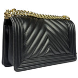 Chanel Black Chevron Leather Boy Medium Flap Bag 2017