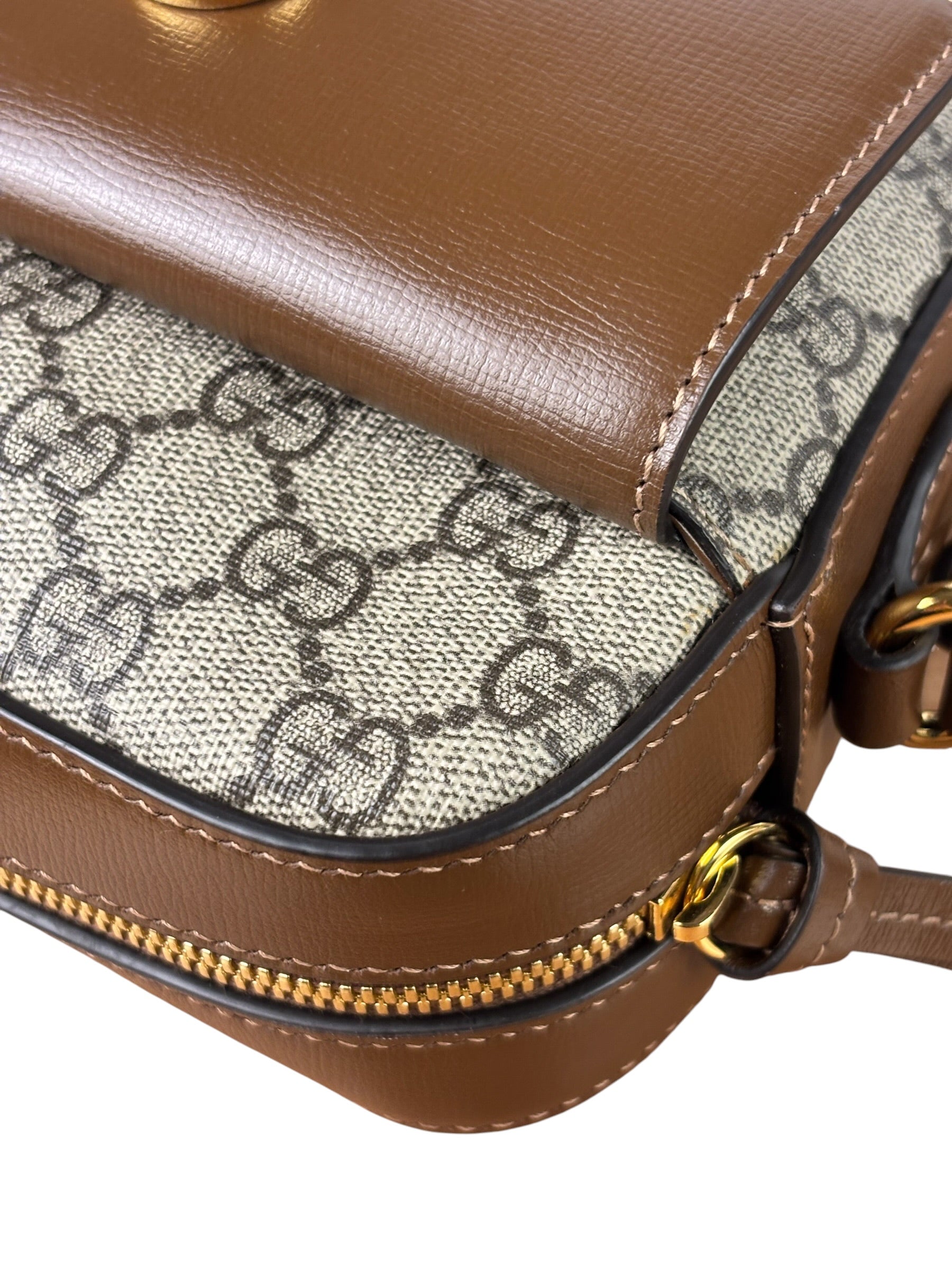 Gucci Brown Leather GG Horsebit Camera Bag 1955
