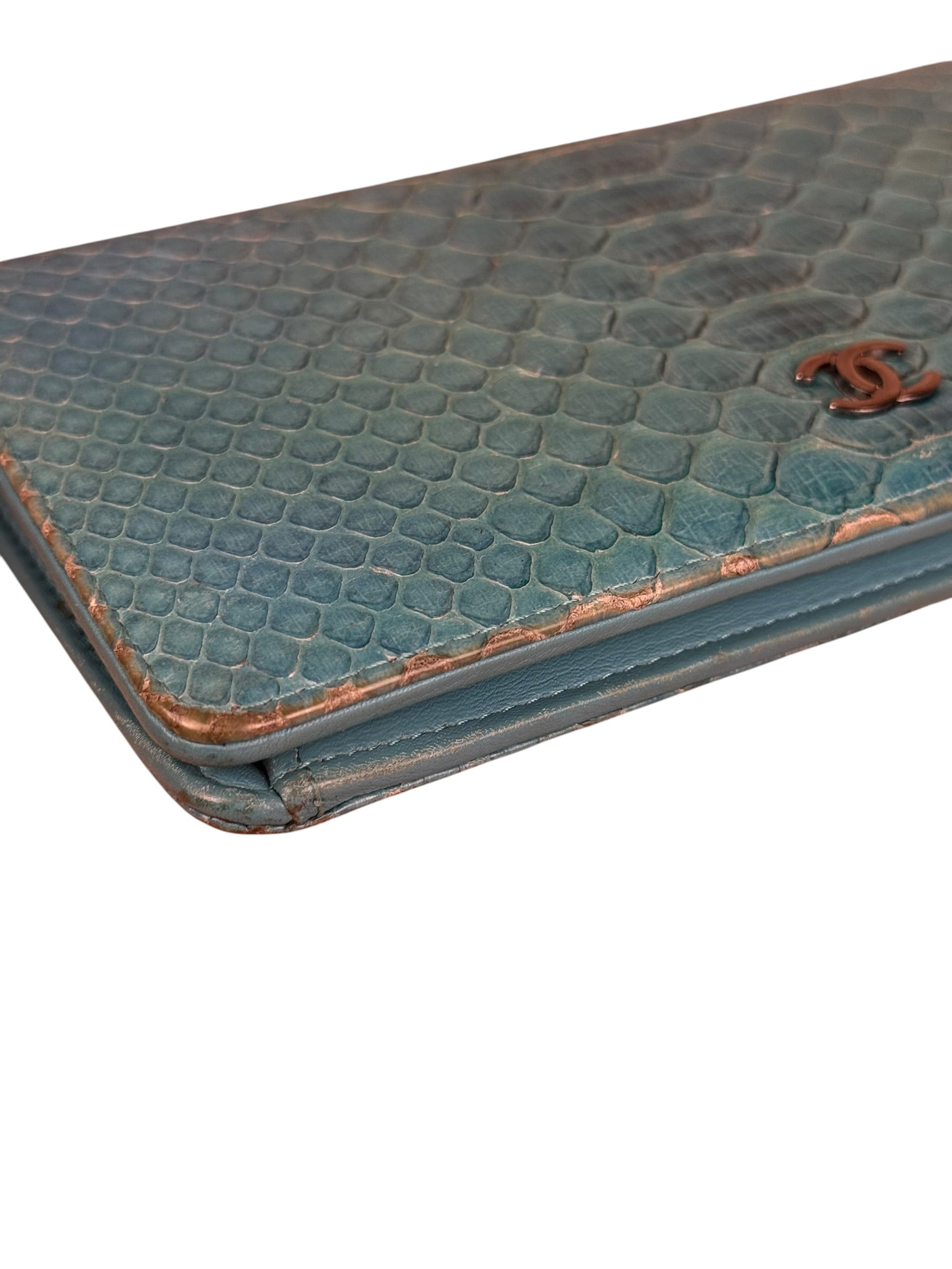 Chanel Turquoise Blue Python Long Wallet 2014