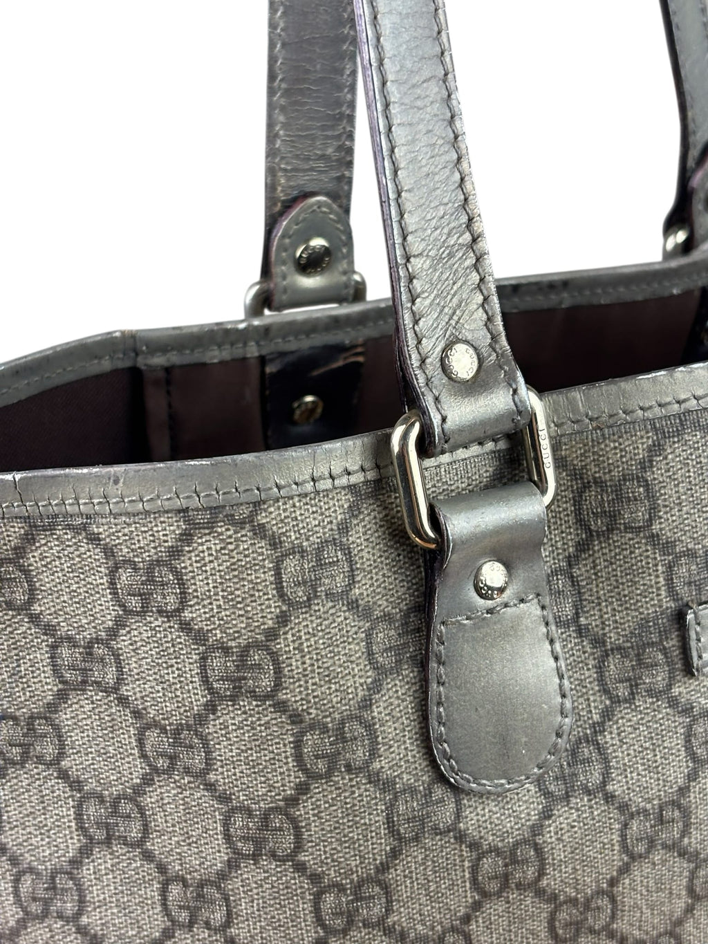 Gucci Beige/Grey Leather Canvas GG Joy Tote Bag