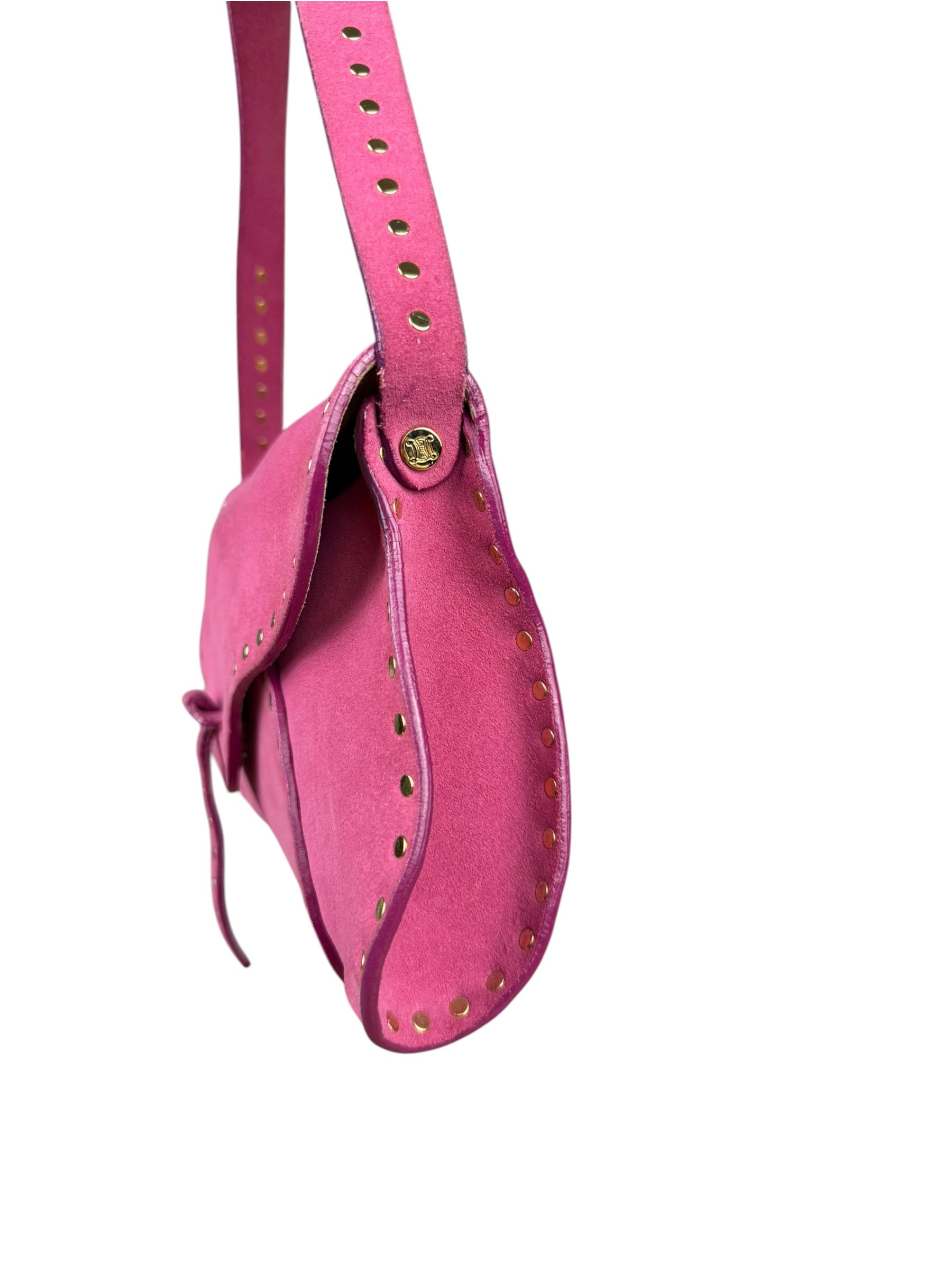 Celine Vintage Pink Suede Poulbot Shoulder Bag
