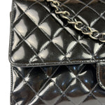 Chanel Black Patent Quilted Leather Double Flap Bag
