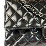 Chanel Black Patent Quilted Leather Double Flap Bag