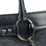 Gucci Black Leather Trim GG Horsebit Chain Shoulder Bag