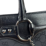 Gucci Black Leather Trim GG Horsebit Chain Shoulder Bag