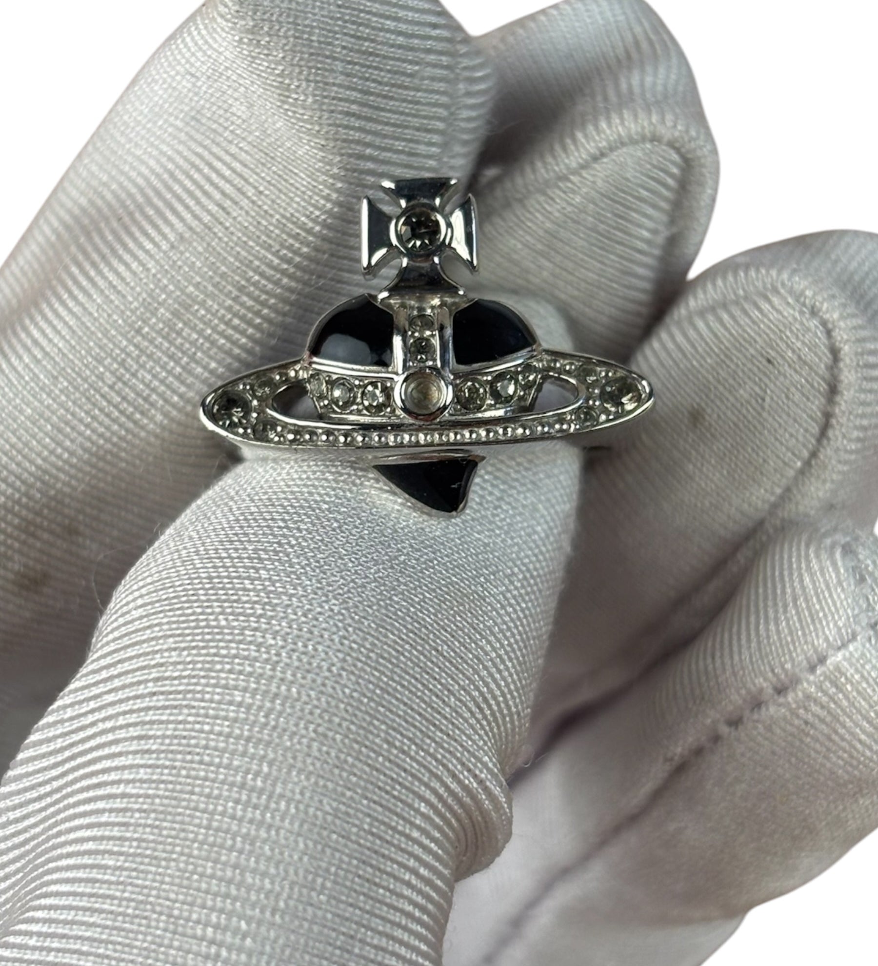 Vivienne Westwood Silver Diamante Black Enamel Ring