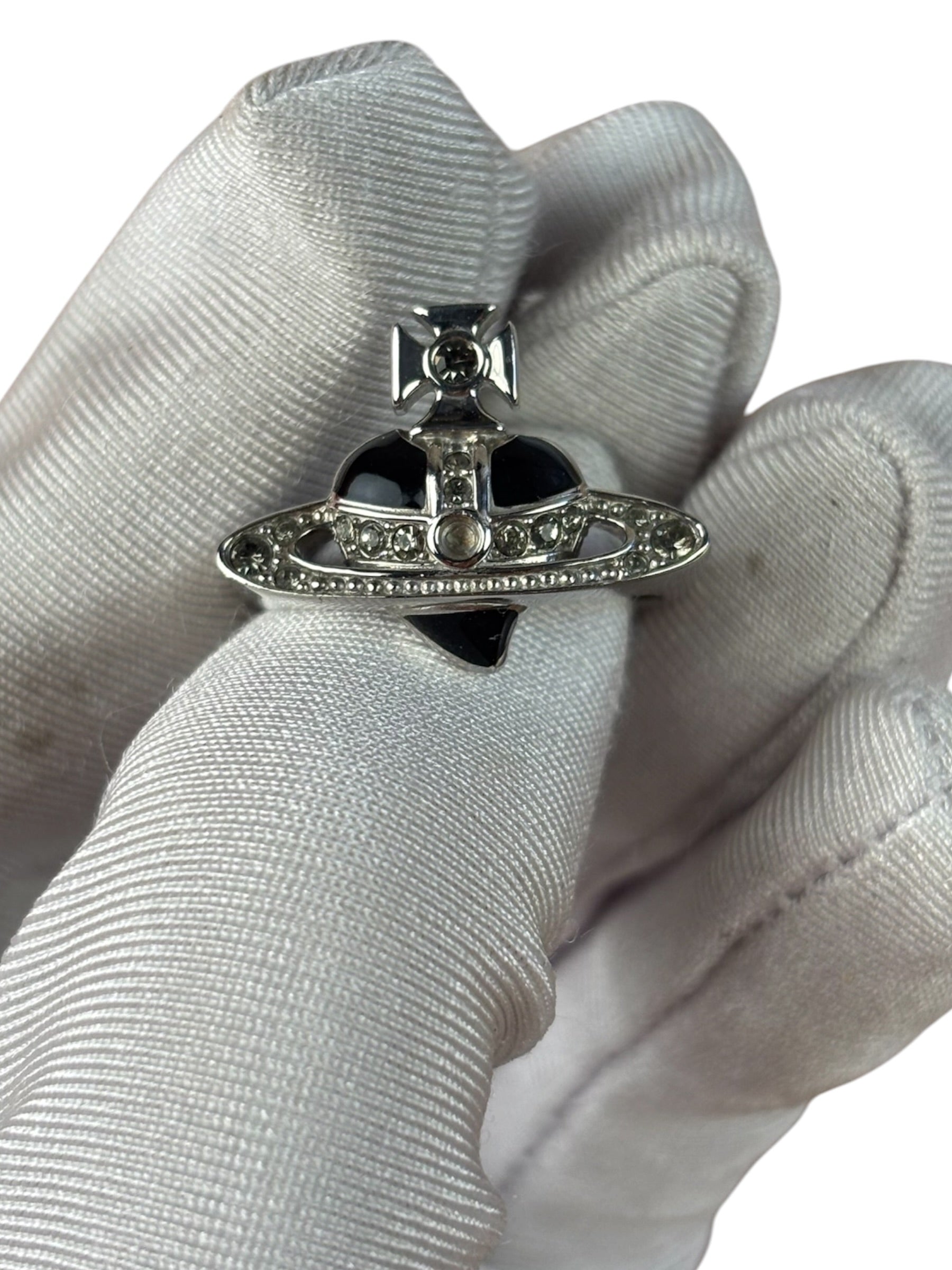Vivienne Westwood Silver Diamante Black Enamel Ring