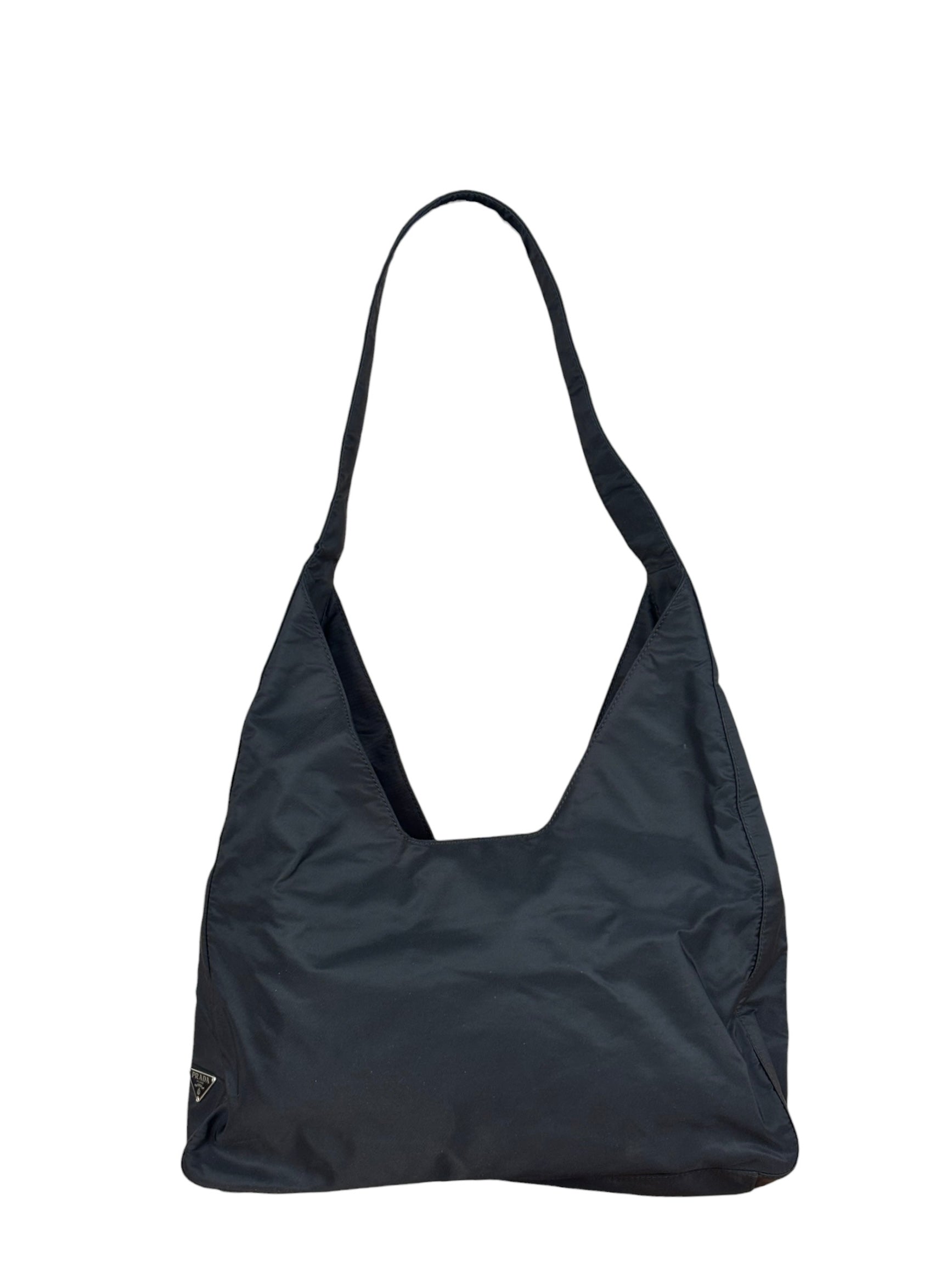 Prada Vintage Black Nylon Hobo Shoulder Bag