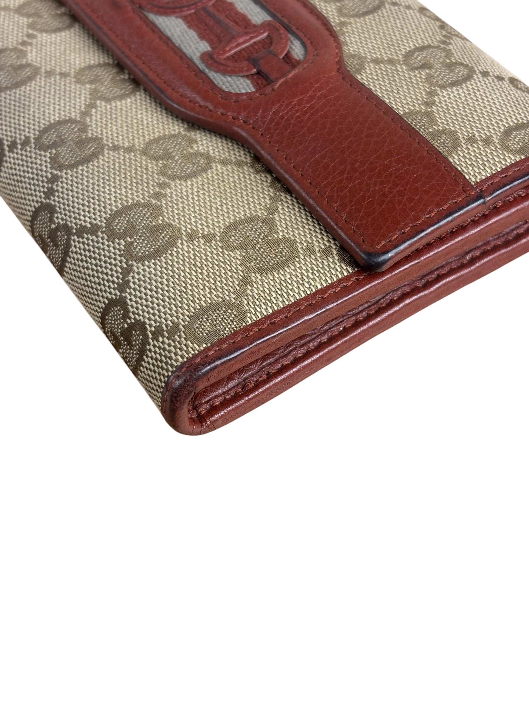 Gucci Vintage Burgundy Leather Trim GG Canvas Continental Wallet