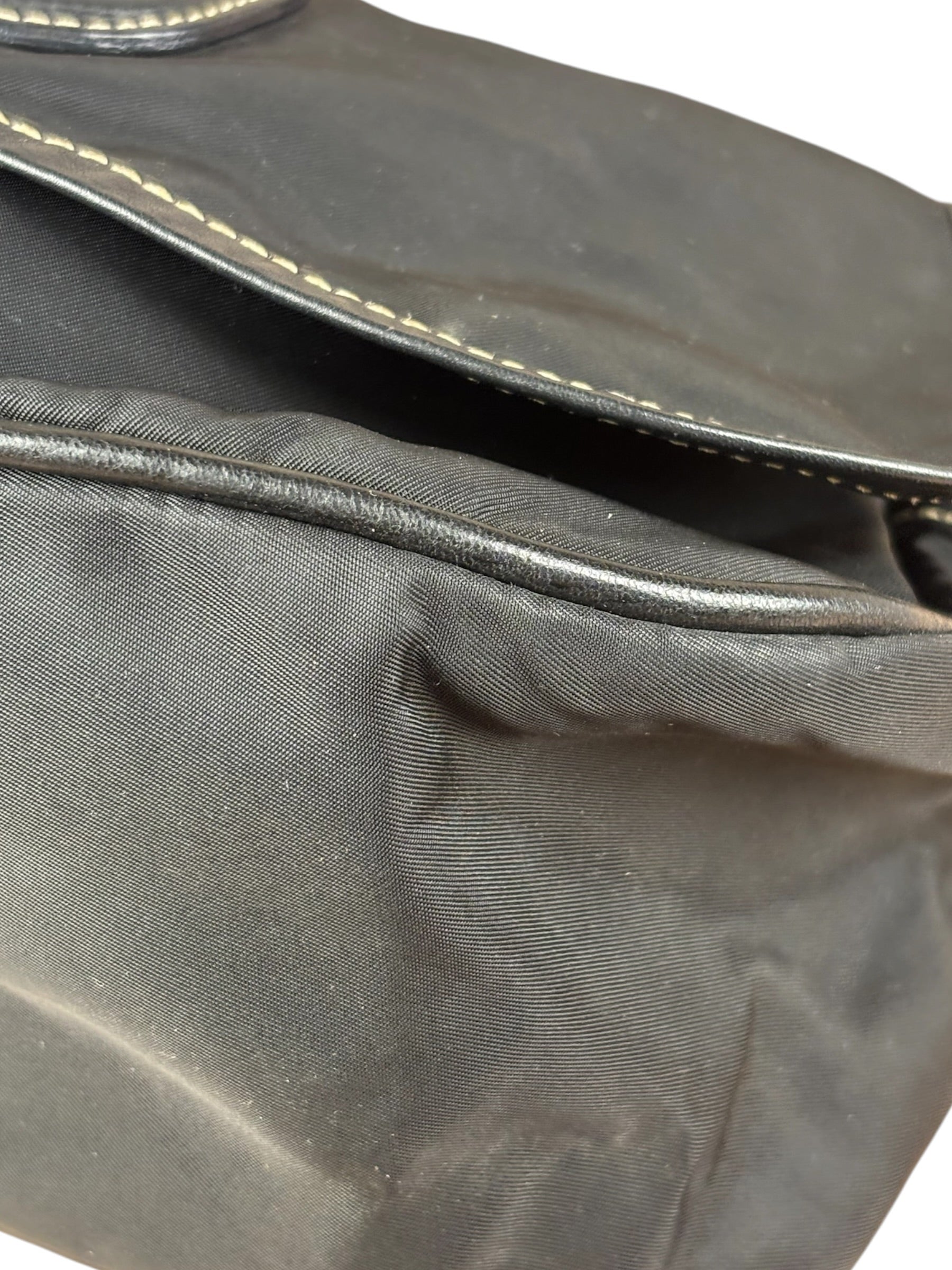 Damaged Prada Vintage Black Tessuto Nylon Leather Trim Saddle Flap Shoulder Bag