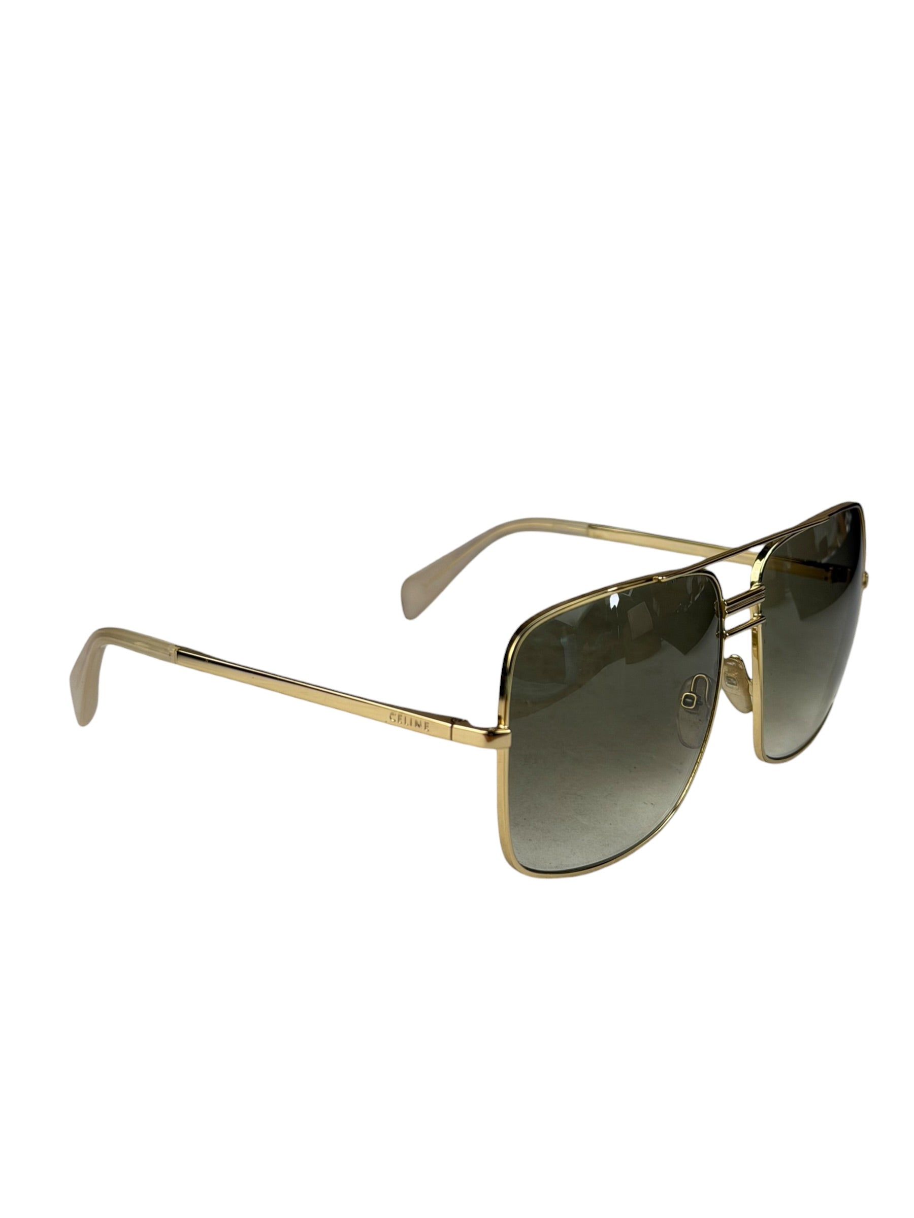 Celine Gold Tone Square Aviator Sunglasses CL41808/S