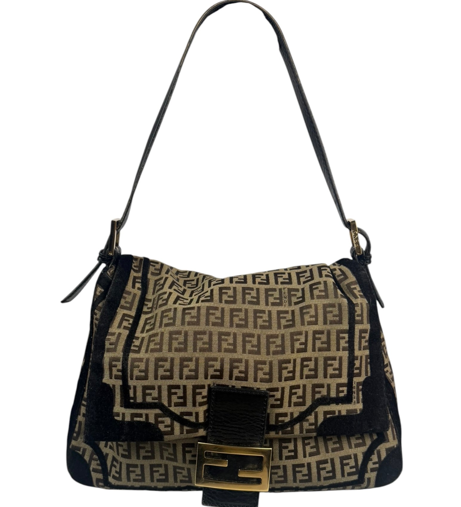 Fendi Black Trim Zucca Mamma Baguette
