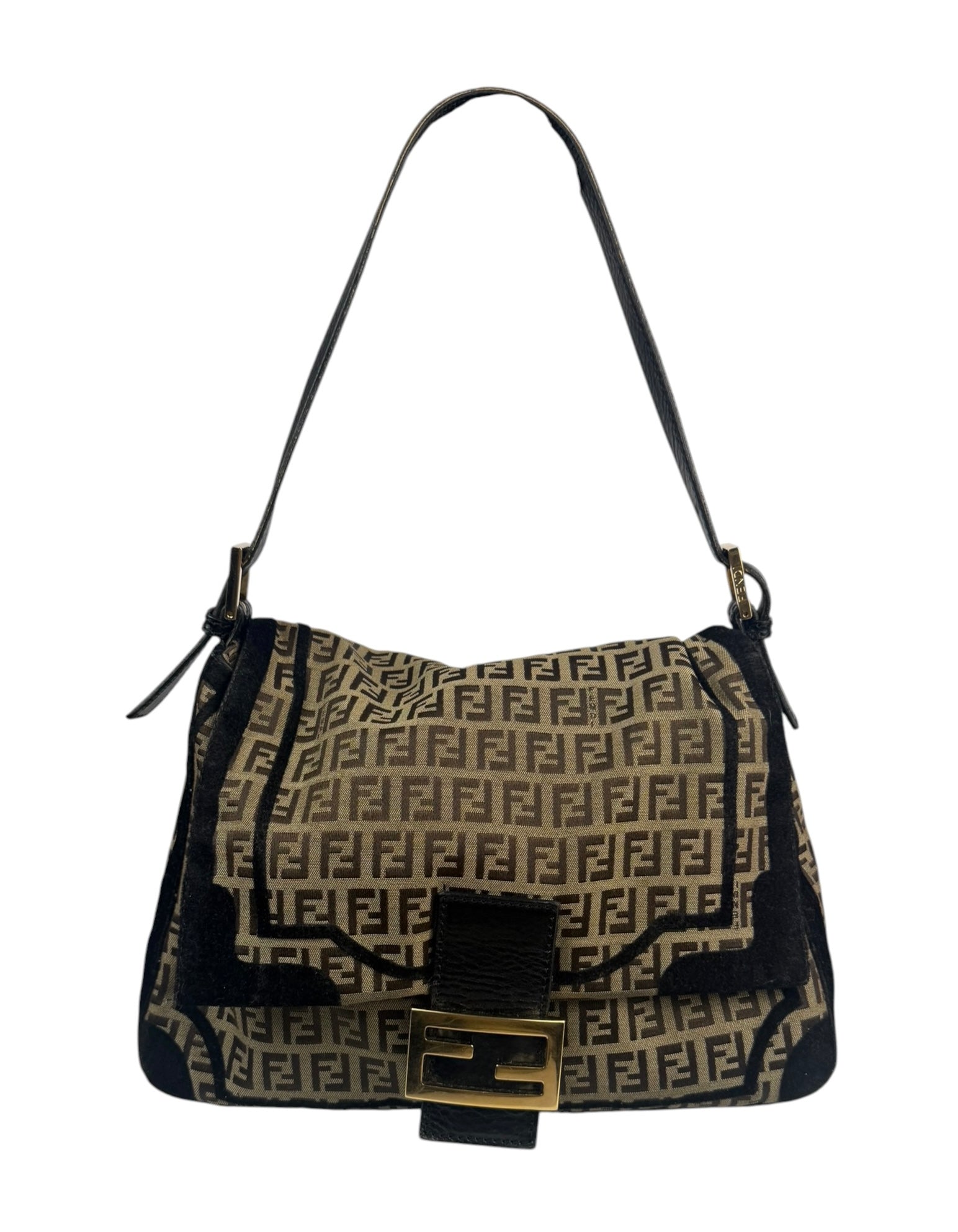 Fendi Black Trim Zucca Mamma Baguette