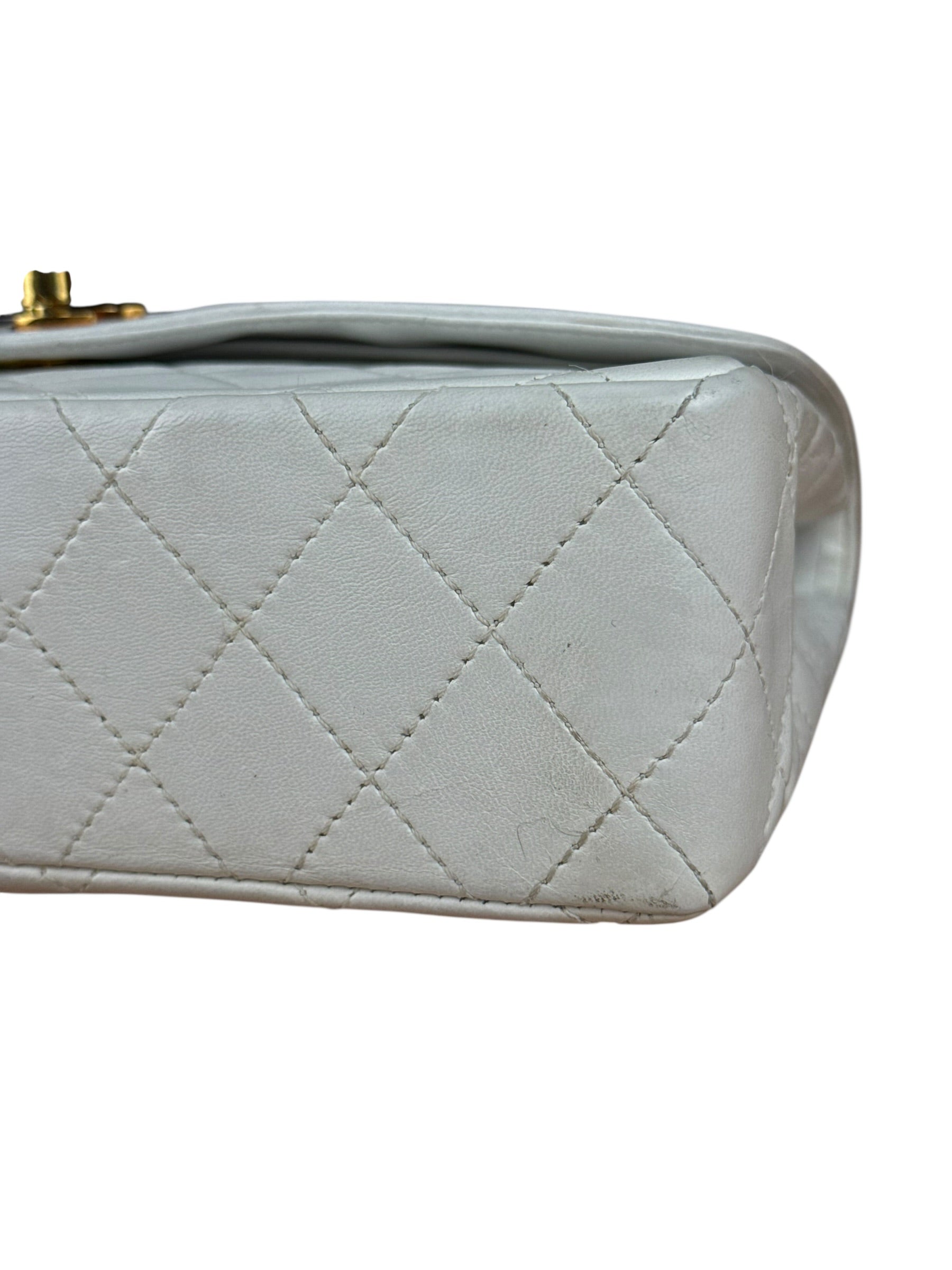Chanel CC White Quilted Double Flap Bag 1988