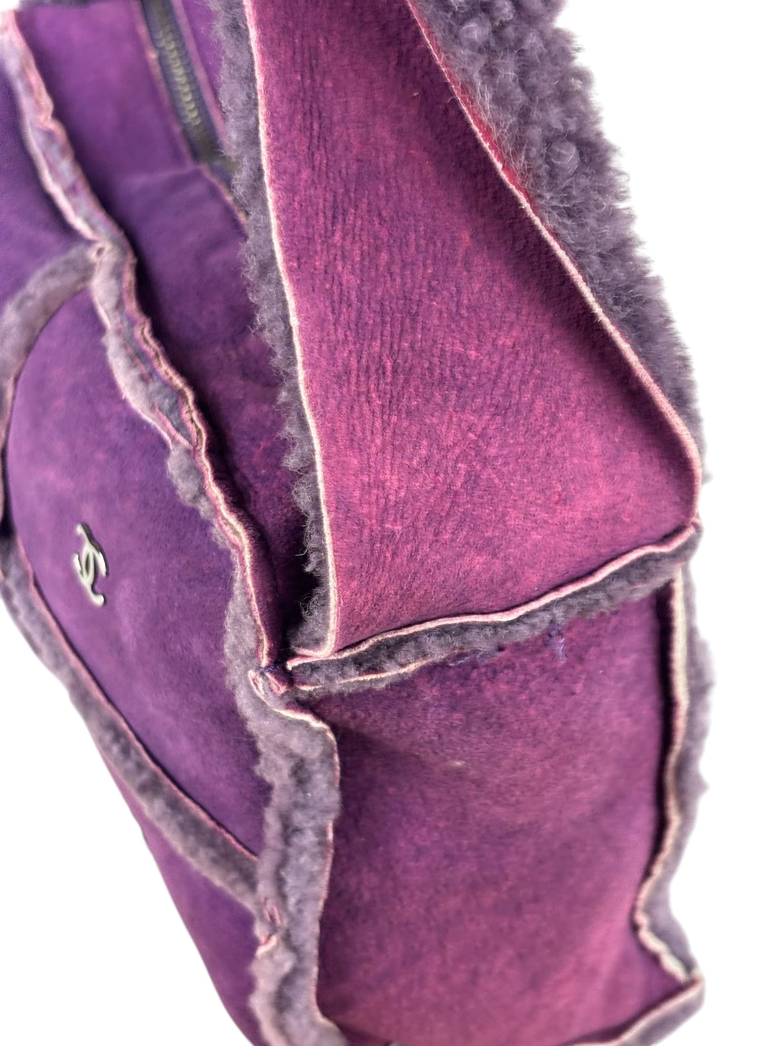 Chanel Vintage Purple Shearling/Suede Patchwork Shoulder Bag 2000