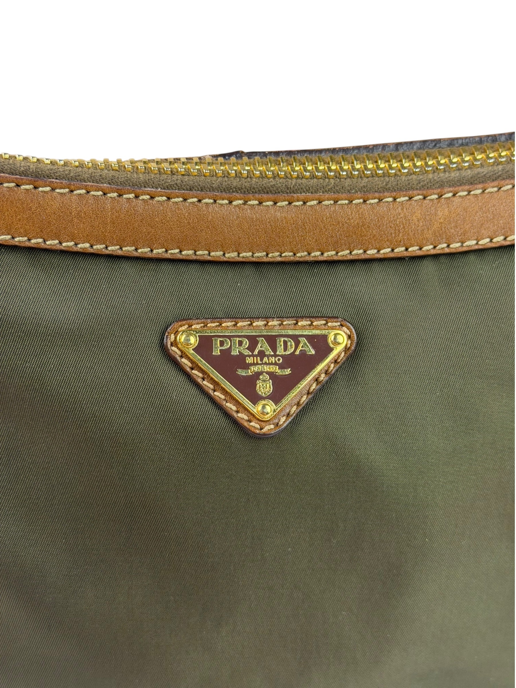Prada Green/Brown Nylon/Leather Trim Crossbody Bag