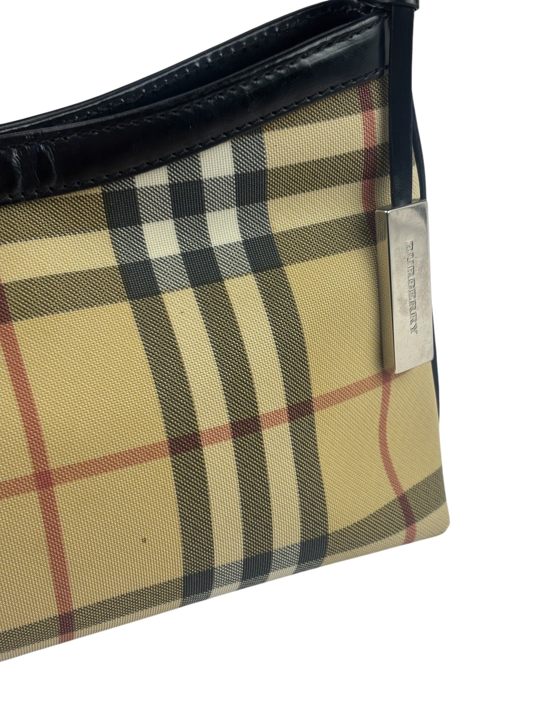 Burberry Black Leather Trim House Check Pochette