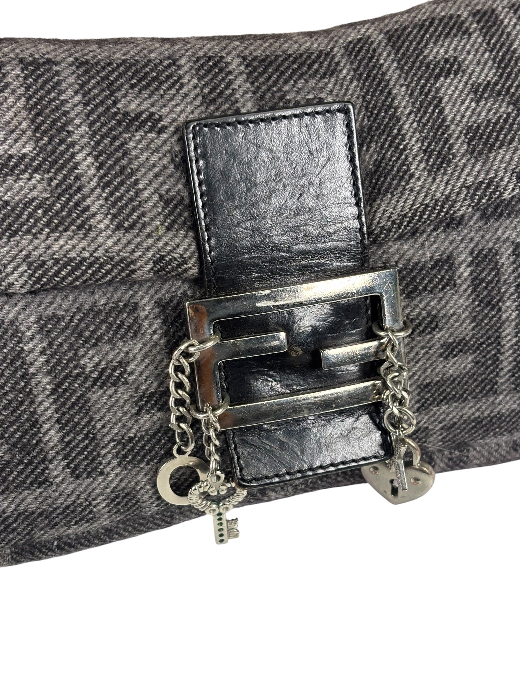Fendi Grey/Black Leather Trim/Wool Zucca Baguette