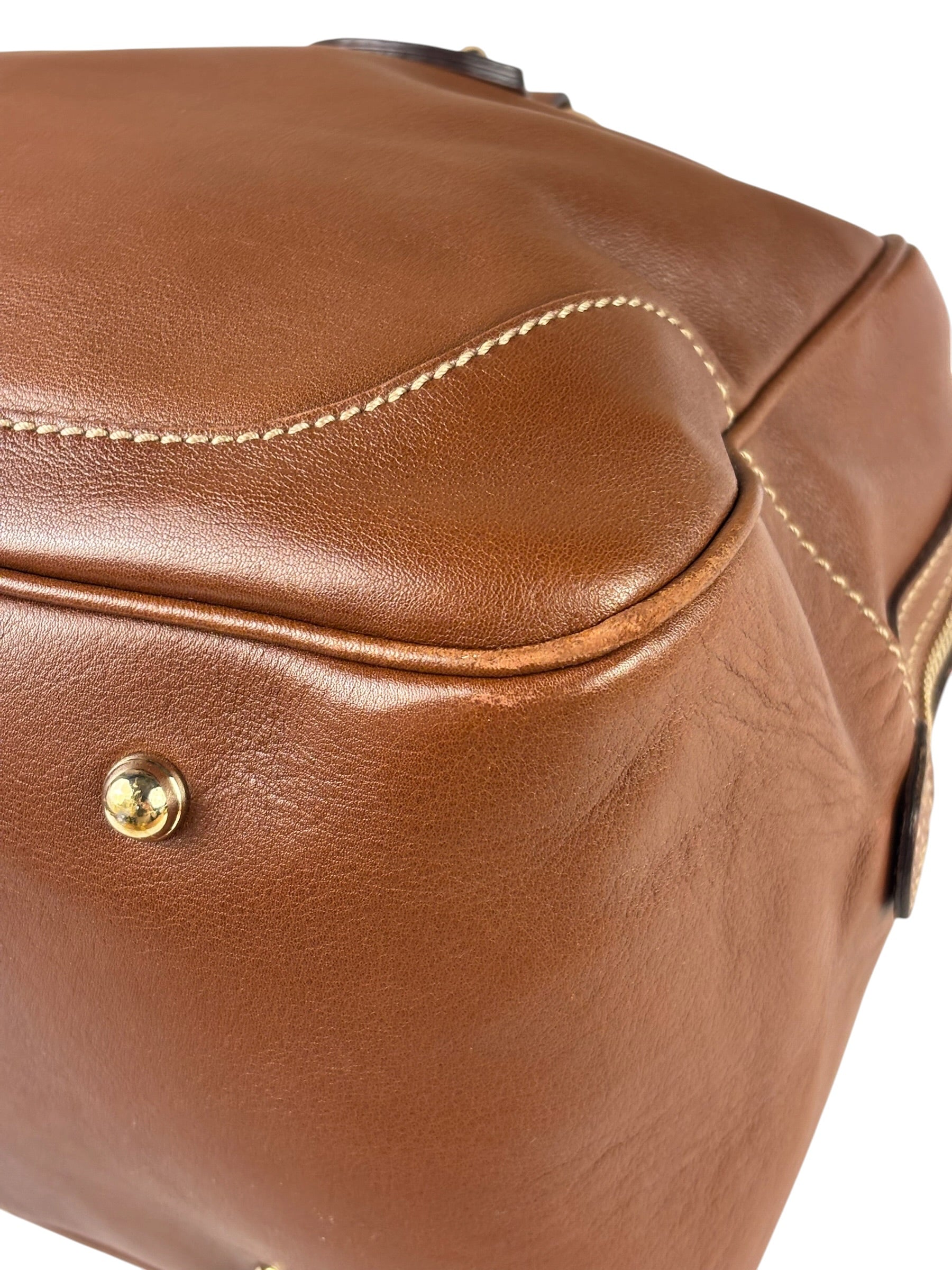 Gucci Tan Brown Leather Bamboo Handle Boston Bag