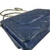 Chanel Peal Blue Caviar Quilted Leather Iridescent Wallet On Chain 2019