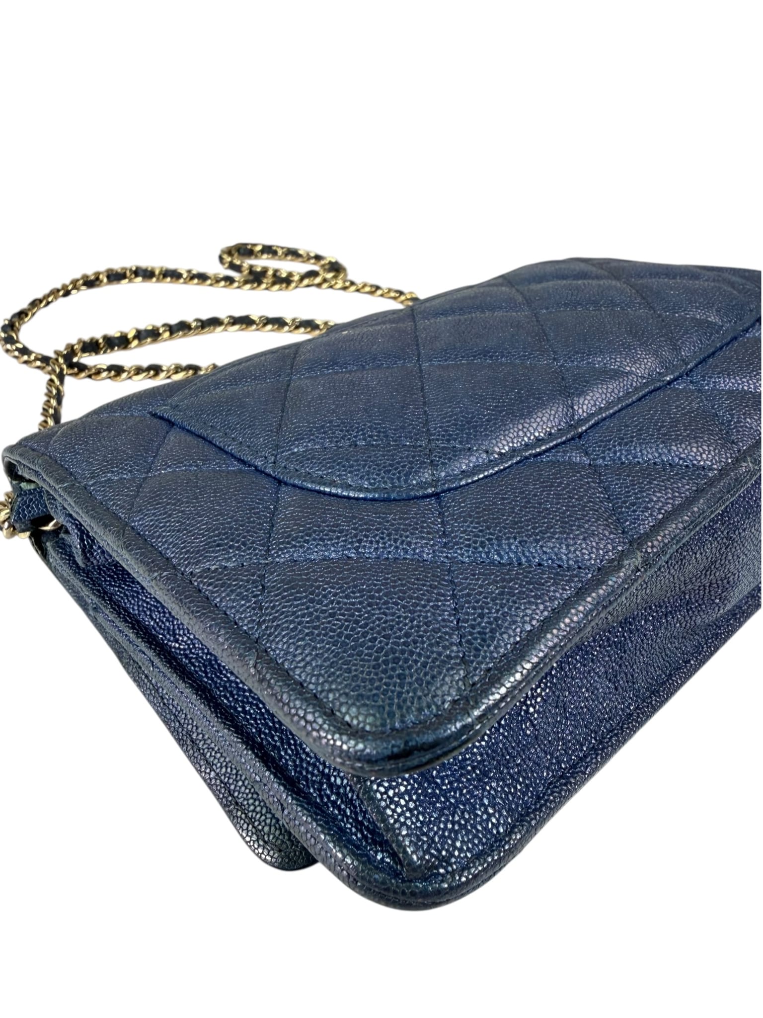Chanel Peal Blue Caviar Quilted Leather Iridescent Wallet On Chain 2019