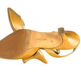Manolo Blahnik Nude Leather Slingback Kitten Heels