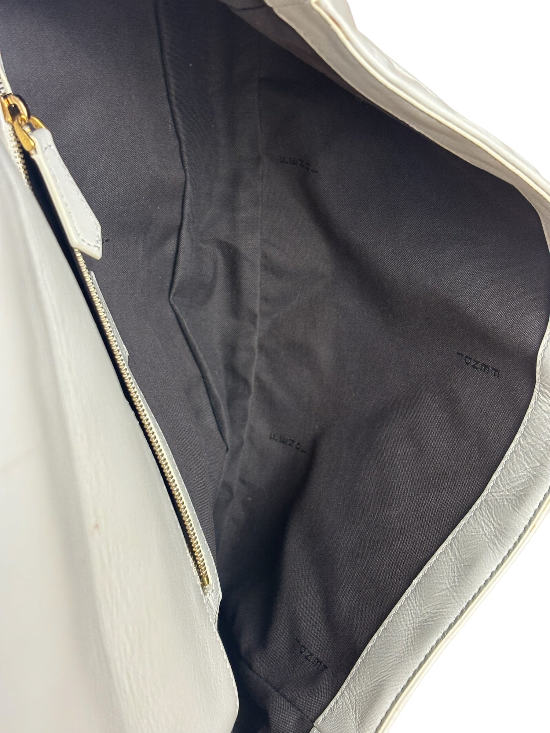 Fendi Large Zucca Embossed Leather Baguette White