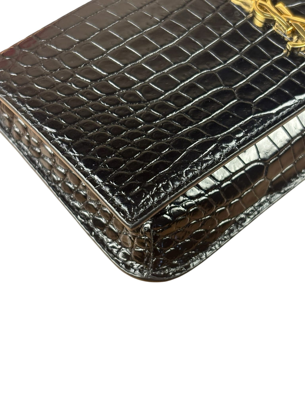 YSL Black Cocco Embossed Leather Print Phone Holder