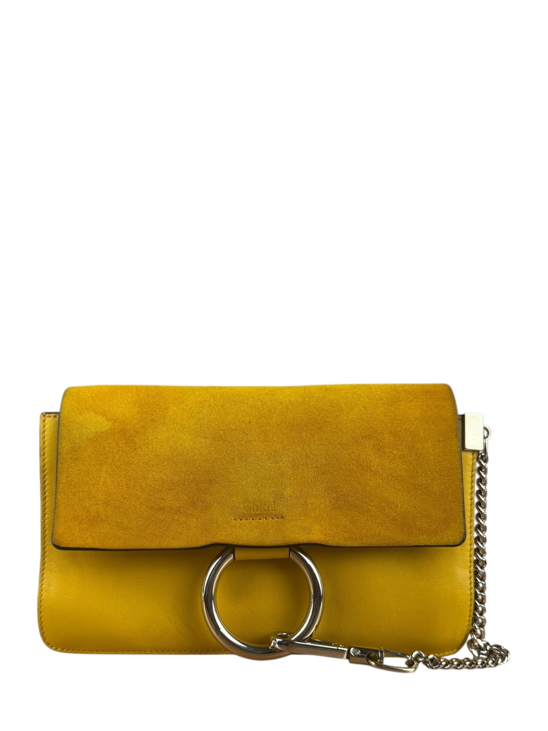 Chloé Suede/Calfskin Yellow Faye Shoulder Bag