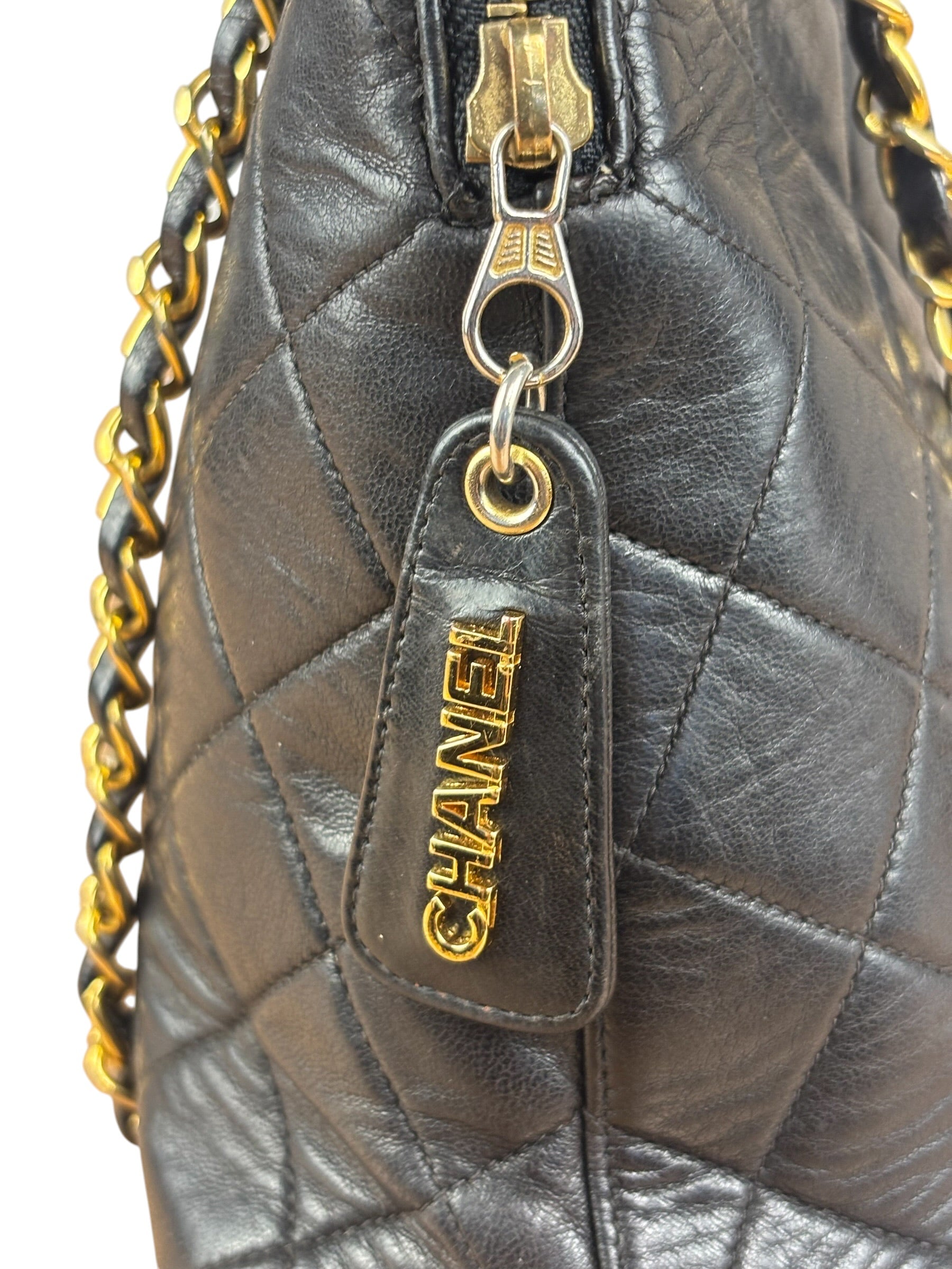 Chanel Vintage Black Leather Shoulder Bag