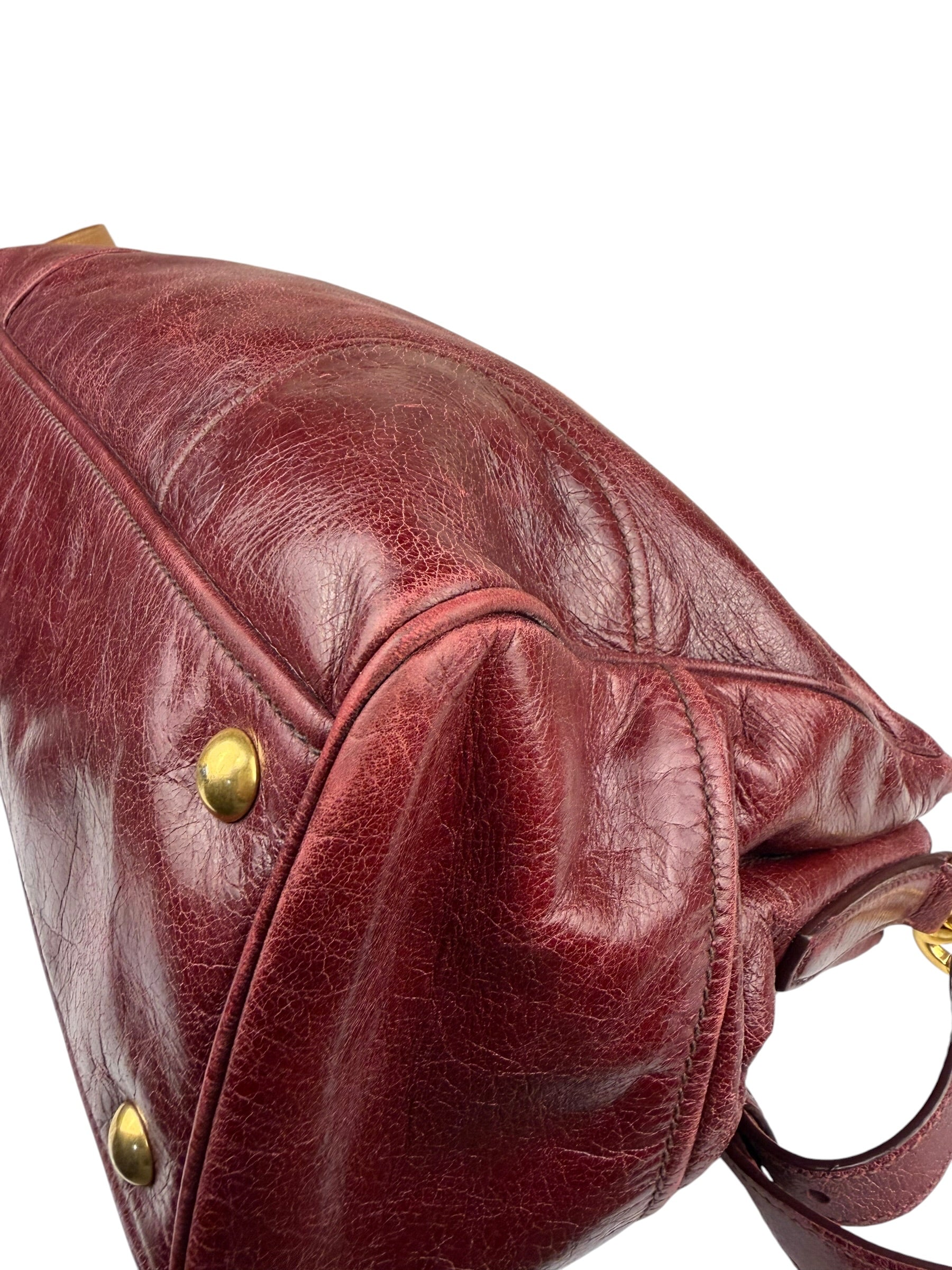 Miu Miu Amaranth Vitello Shine Leather Double Zip 2Way Handbag