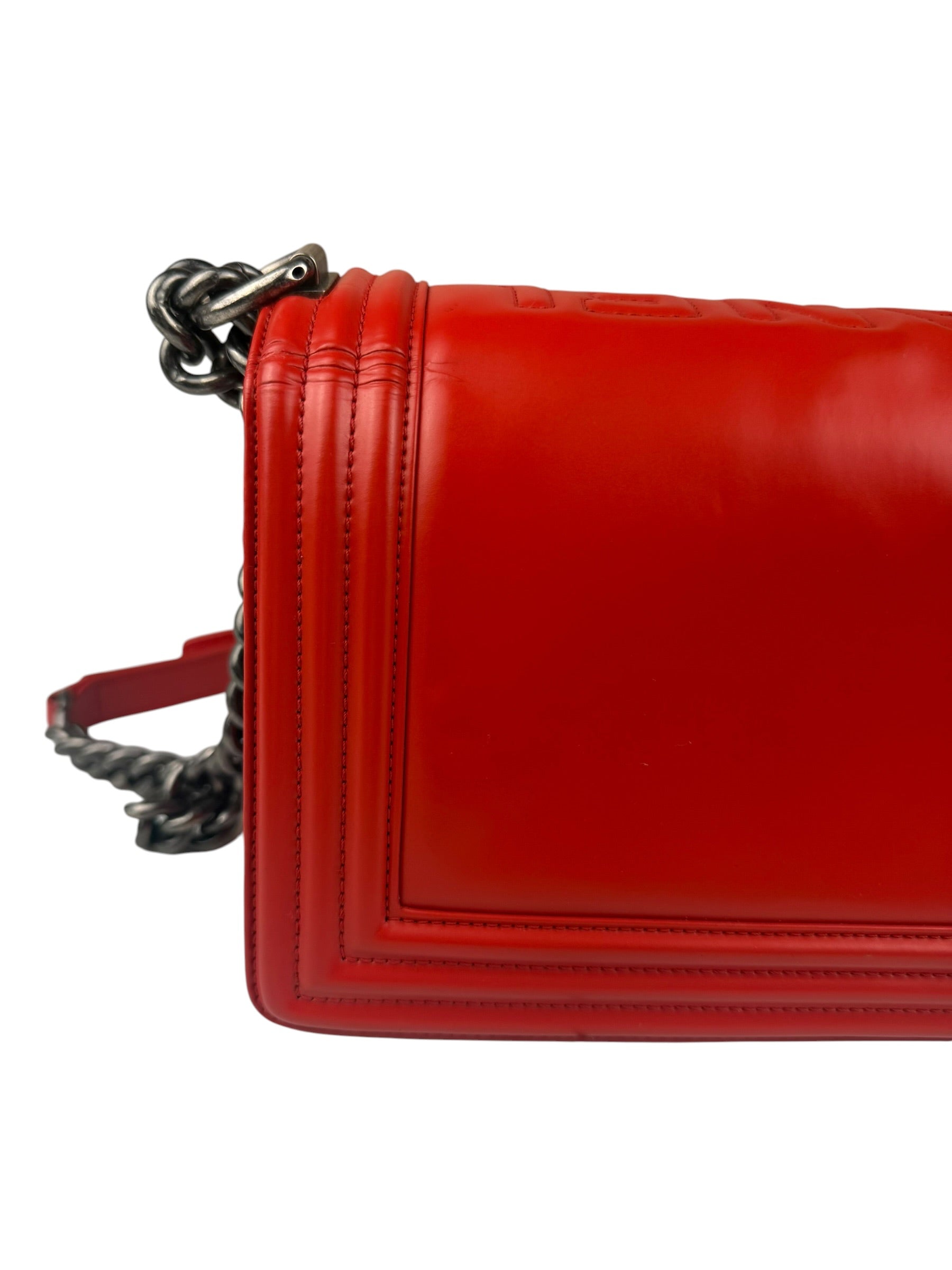 Chanel Red Leather Reverso Boy Flap Bag