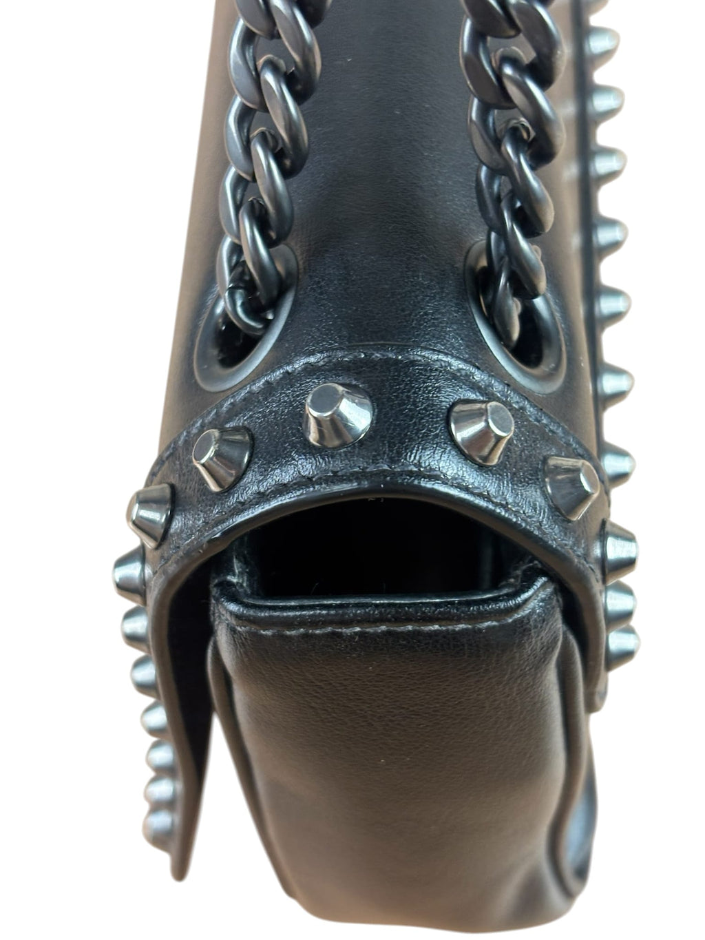 Prada Black Calfskin Studded Glace Flap Bag